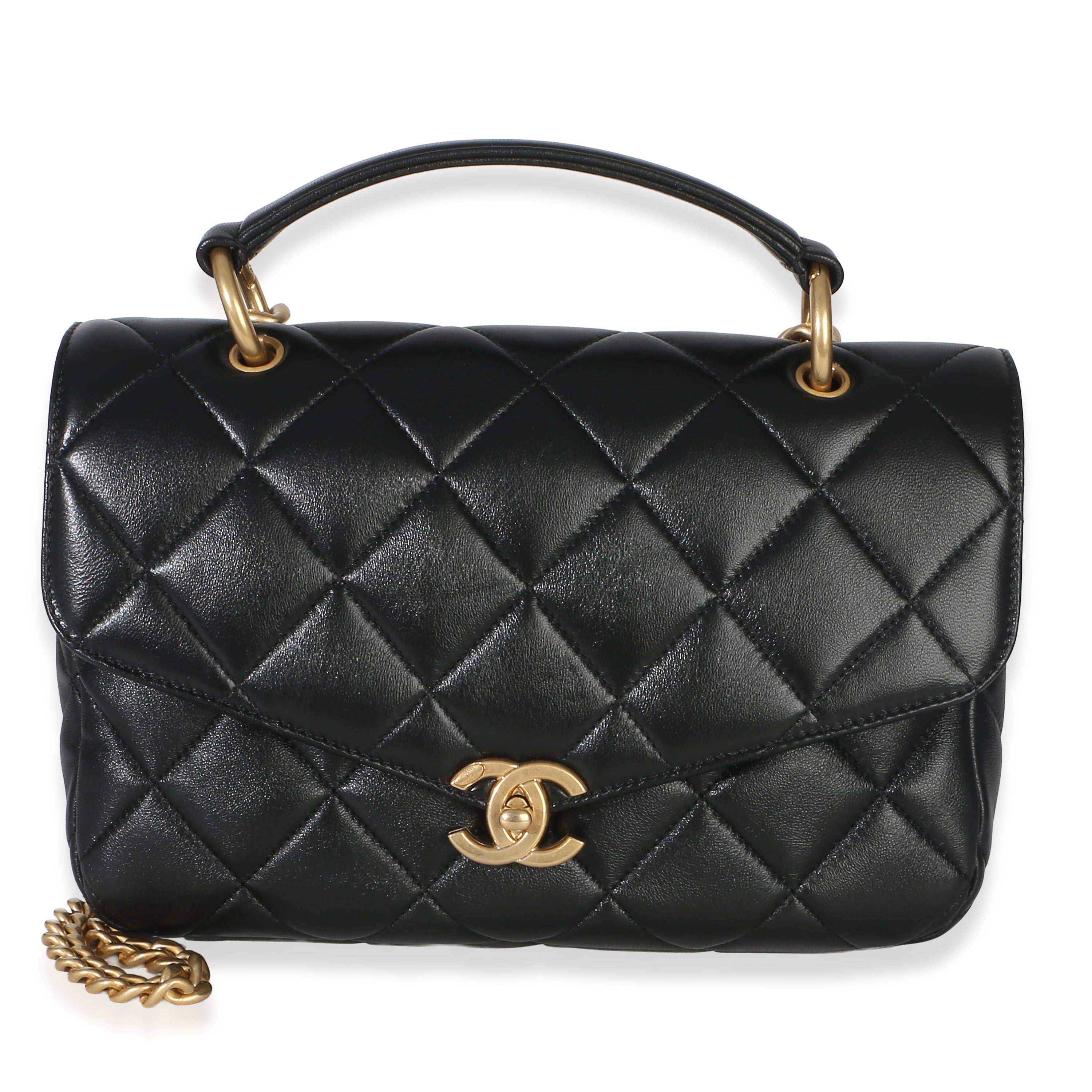 Chanel Black Quilted Lambskin Top Handle Envelope Flap Bag