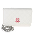 Chanel White Pink Quilted Caviar Woven CC Wallet On Chain