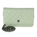 Chanel Light Green Quilted Lambskin Classic Wallet On Chain
