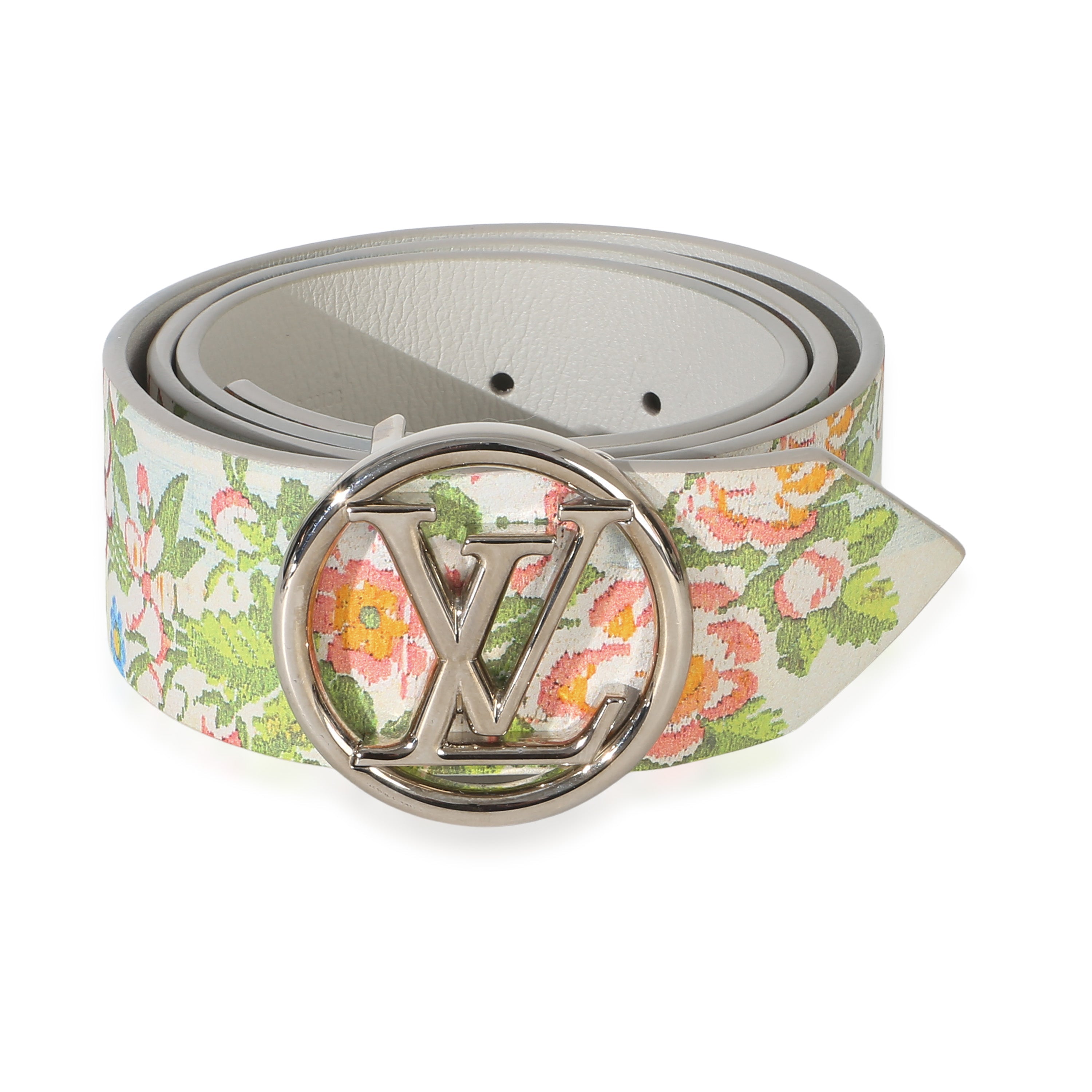 Louis Vuitton White Multicolor Floral LV 50mm Circle Belt 85/34