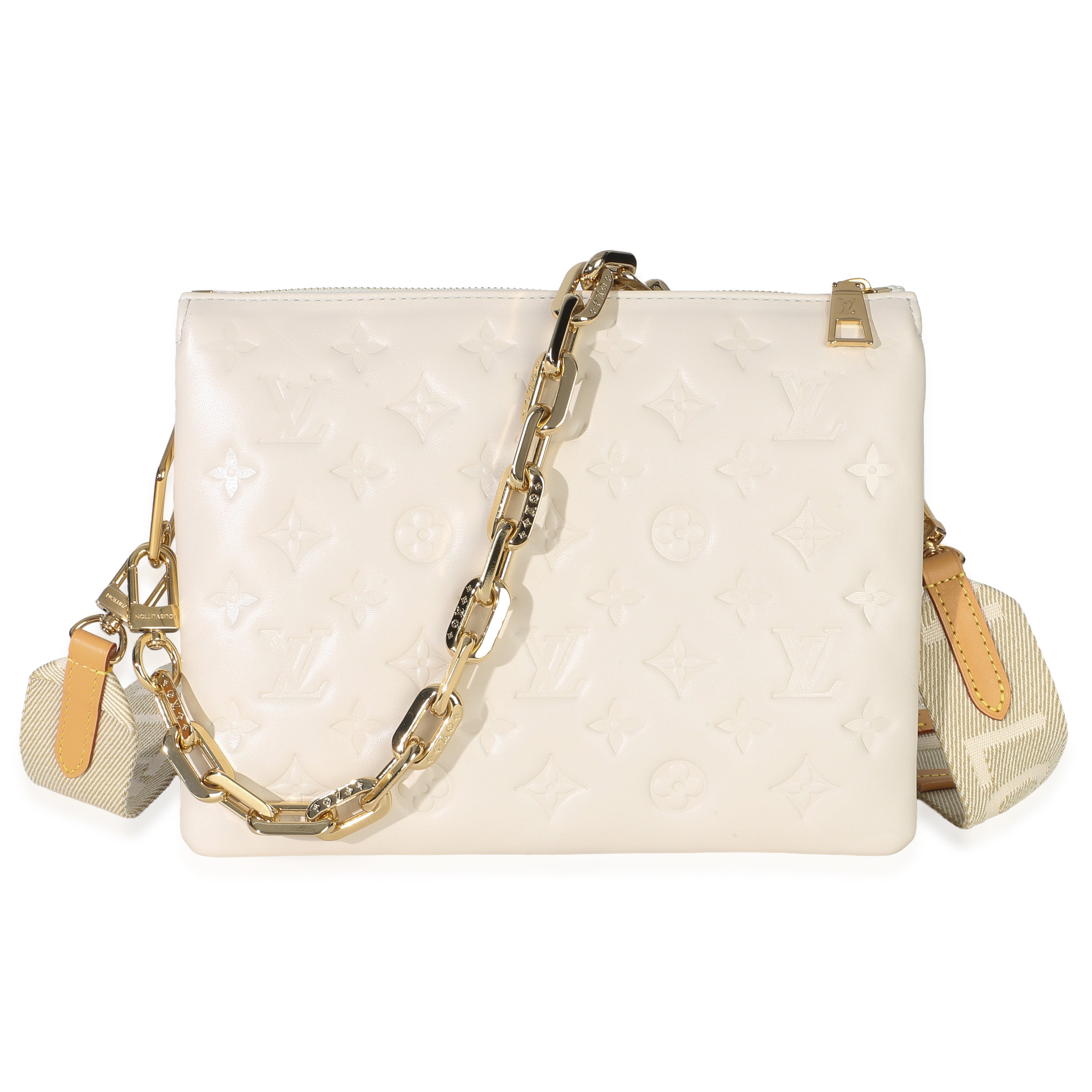 Louis Vuitton White Monogram Embossed Lambskin Coussin PM