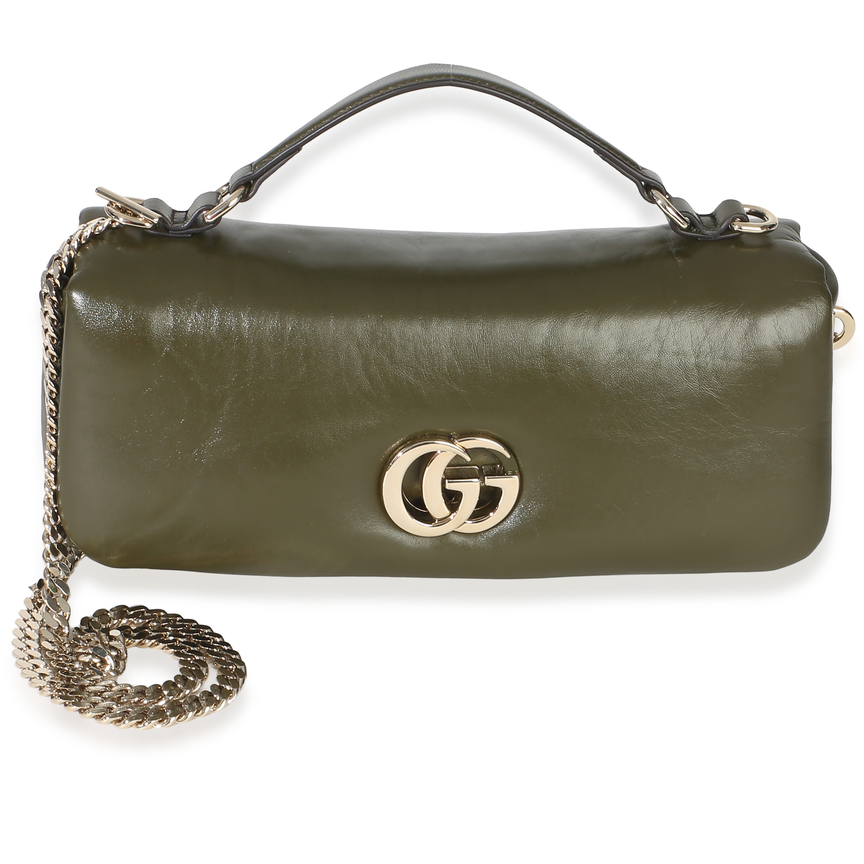 Gucci Green Lambskin GG Milano Small Top Handle Shoulder Bag