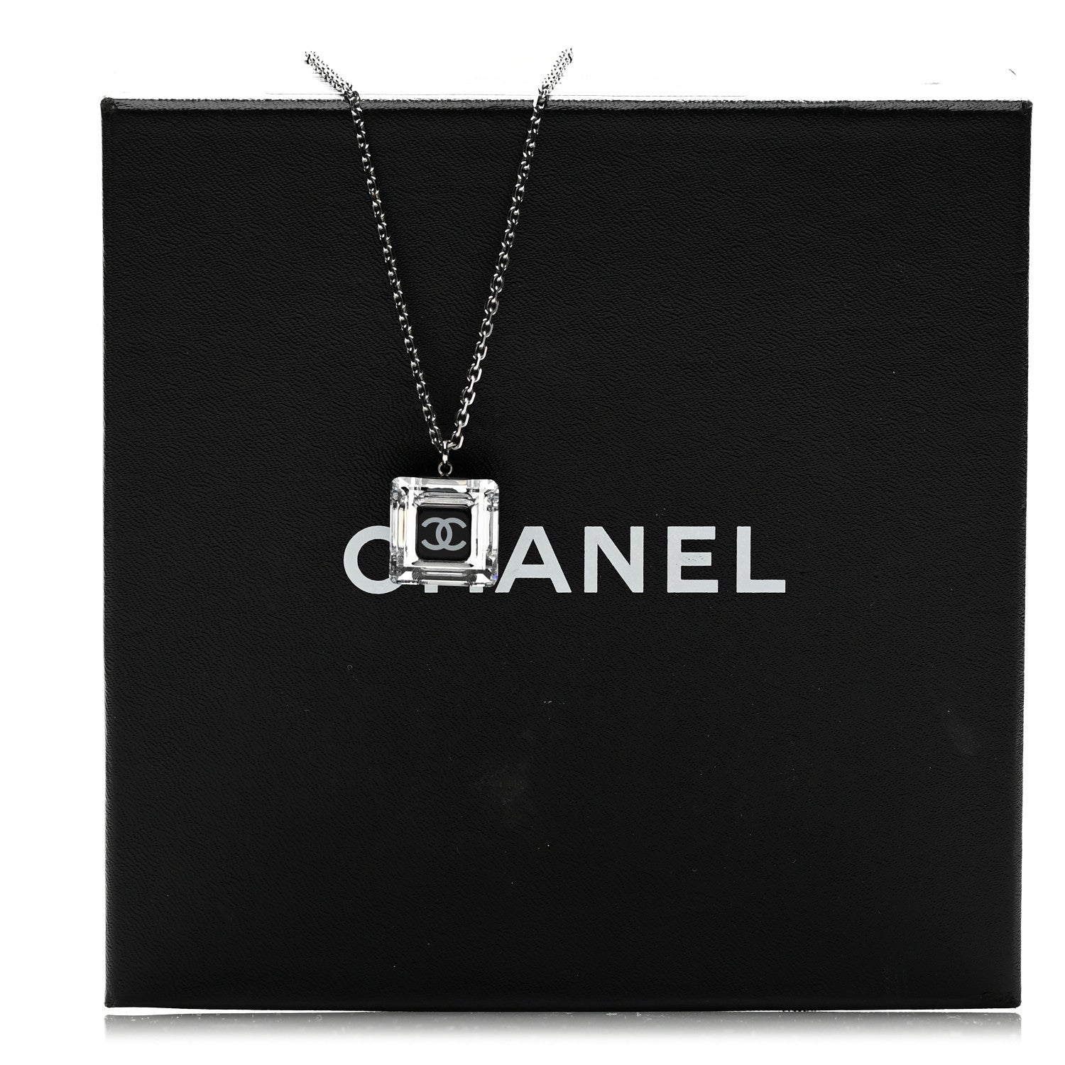 Chanel Resin Strass Geometric Square CC Necklace Black