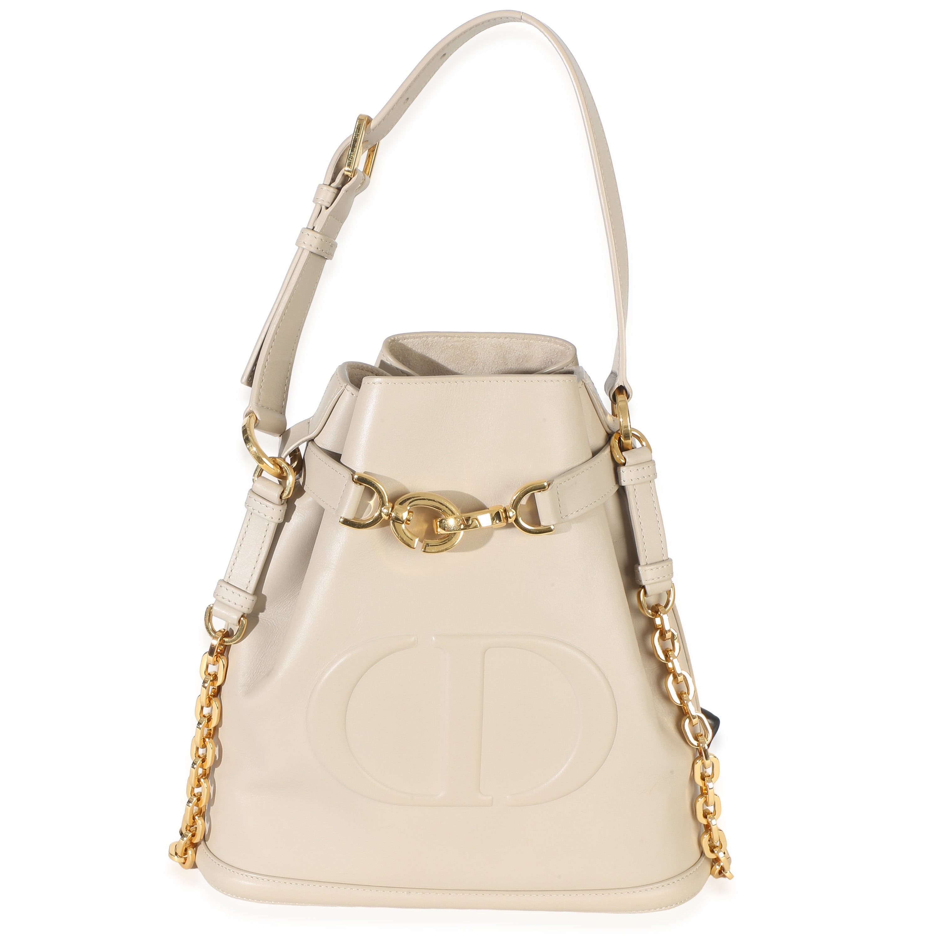 Christian Dior Beige Calfskin CD Embossed Medium Cest Dior Bucket Bag