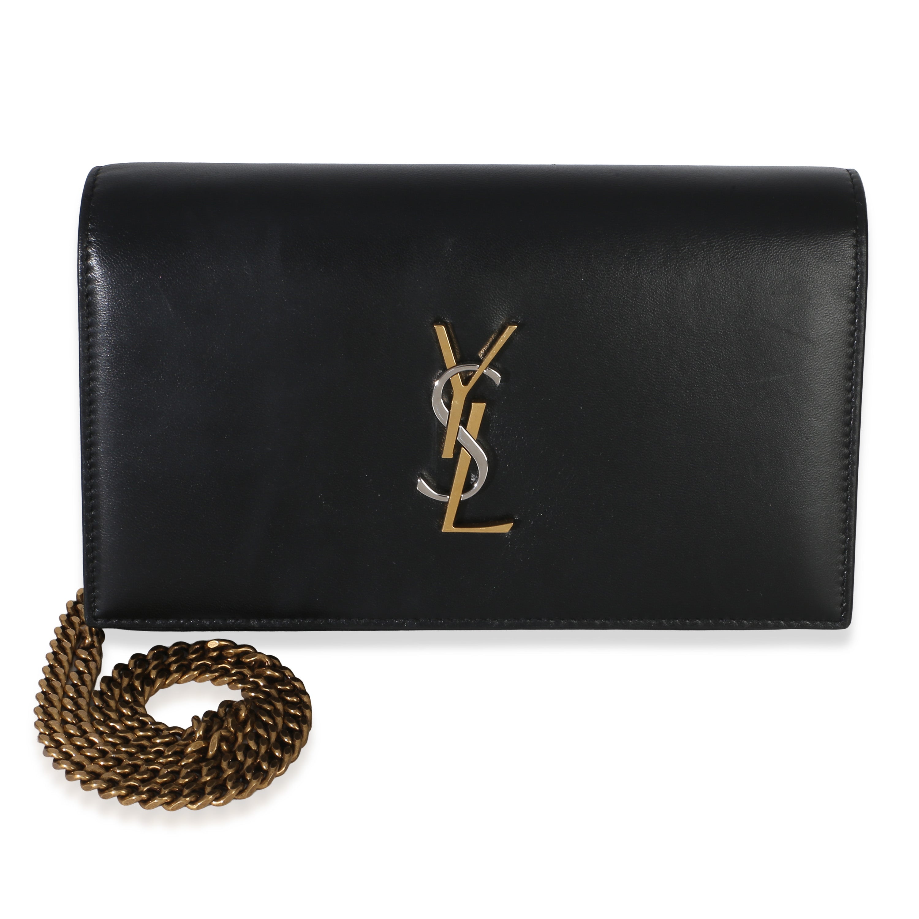 Saint Laurent Black Lambskin Tri Metal Kate Wallet On Chain Bag