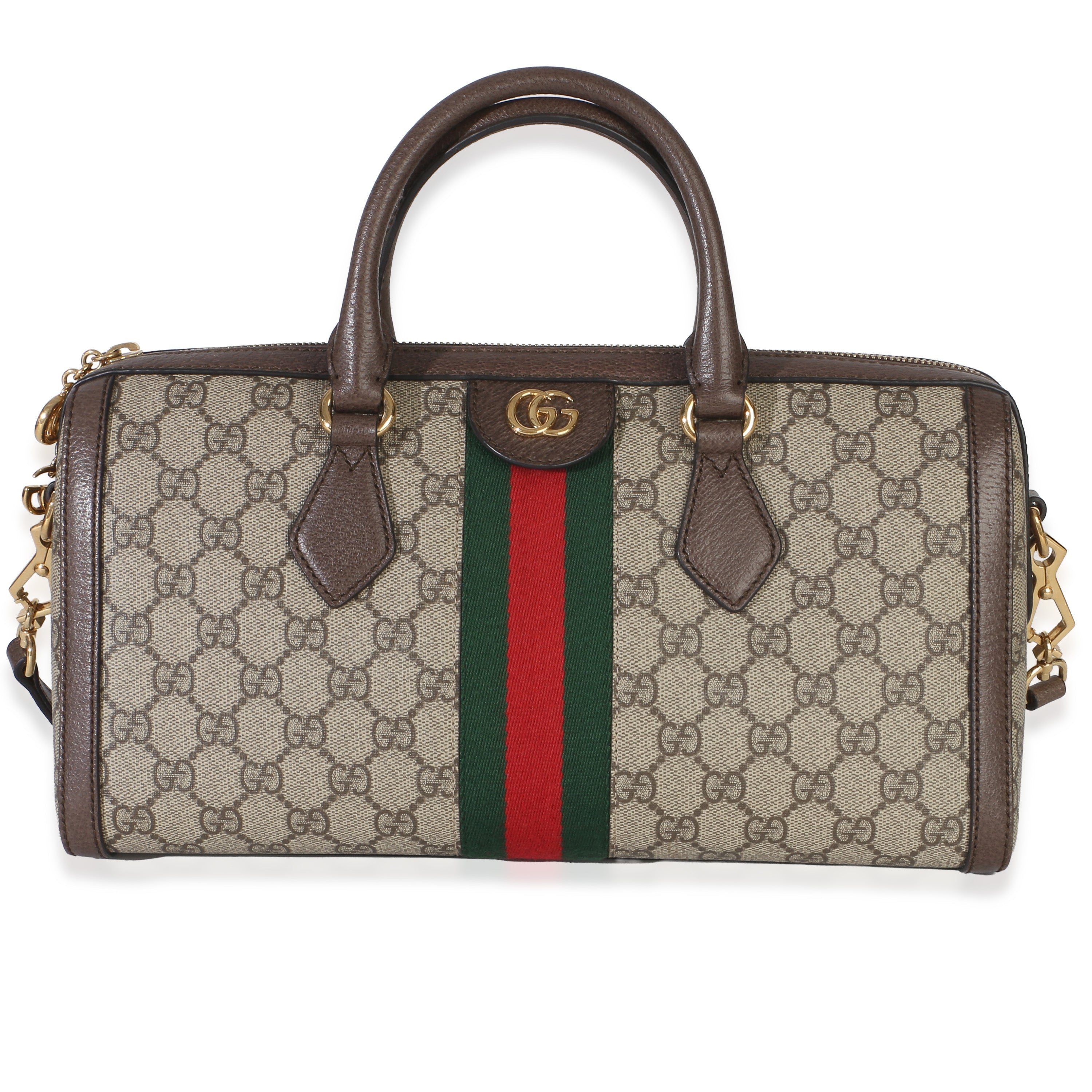 Gucci Beige GG Monogram Canvas Web Medium Ophidia Boston Bag