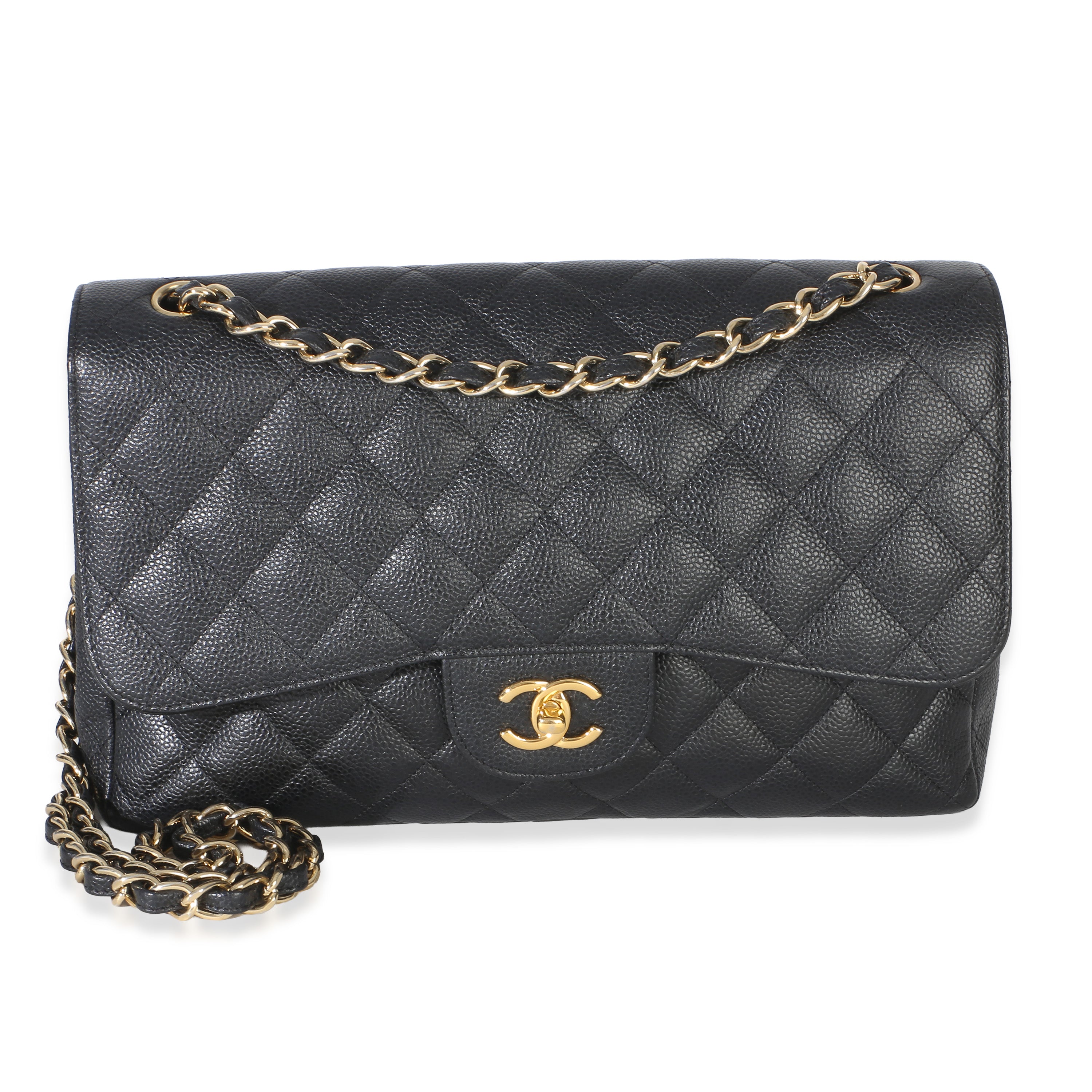 Chanel Black Quilted Caviar Jumbo Double Flap Bag