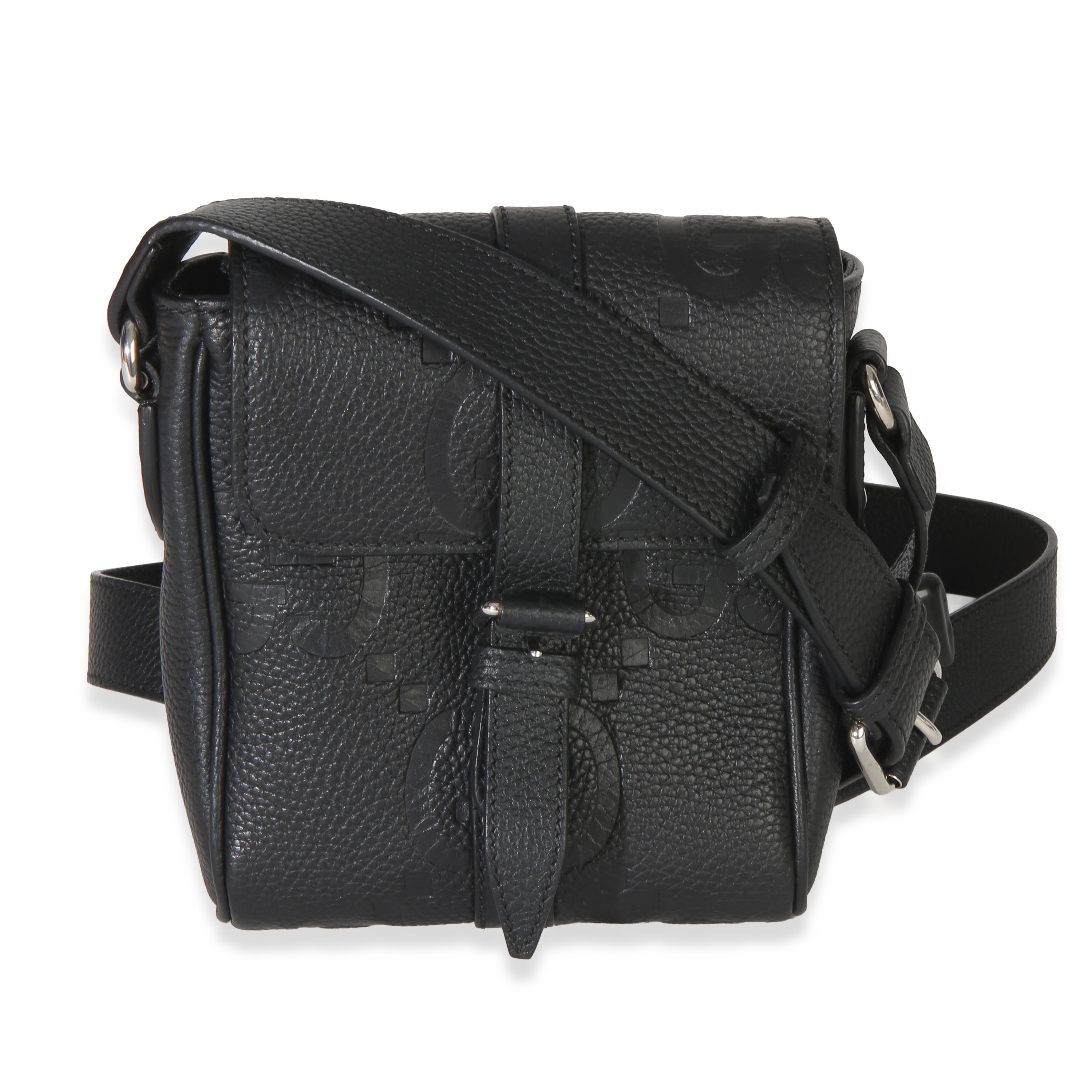 Gucci Black Piuma Calfskin Jumbo GG Embossed Small Messenger Bag