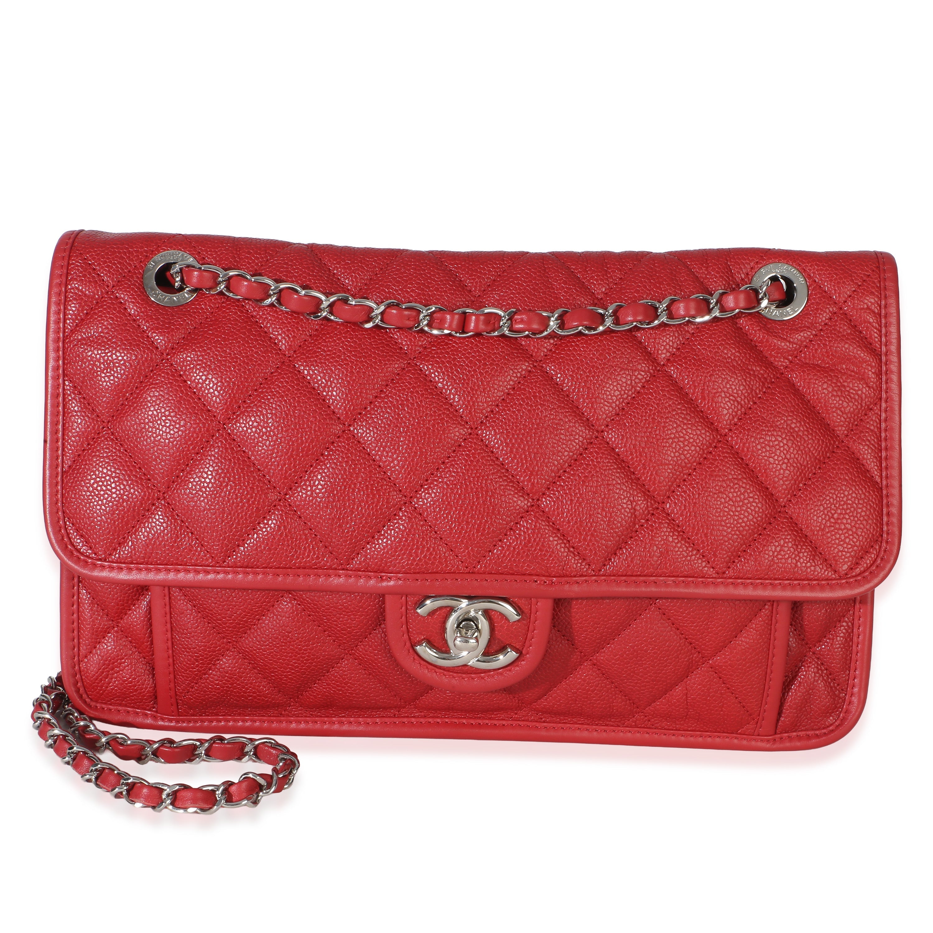 Chanel Red Quilted Caviar Medium French Riviera Flap Bag
