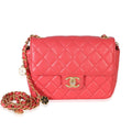 Chanel Red Quilted Lambskin Coco Pins Chain Mini Flap Bag