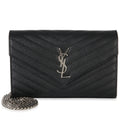 Saint Laurent Black Grain De Poudre Cassandre Chain Wallet