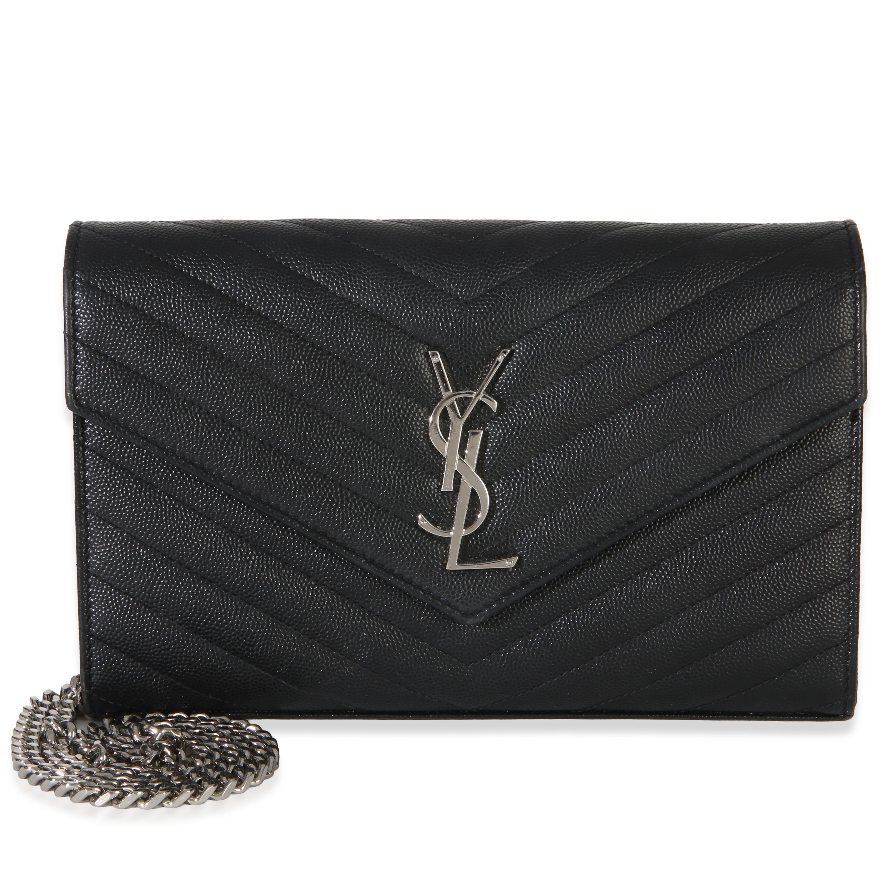 Saint Laurent Black Grain De Poudre Cassandre Chain Wallet