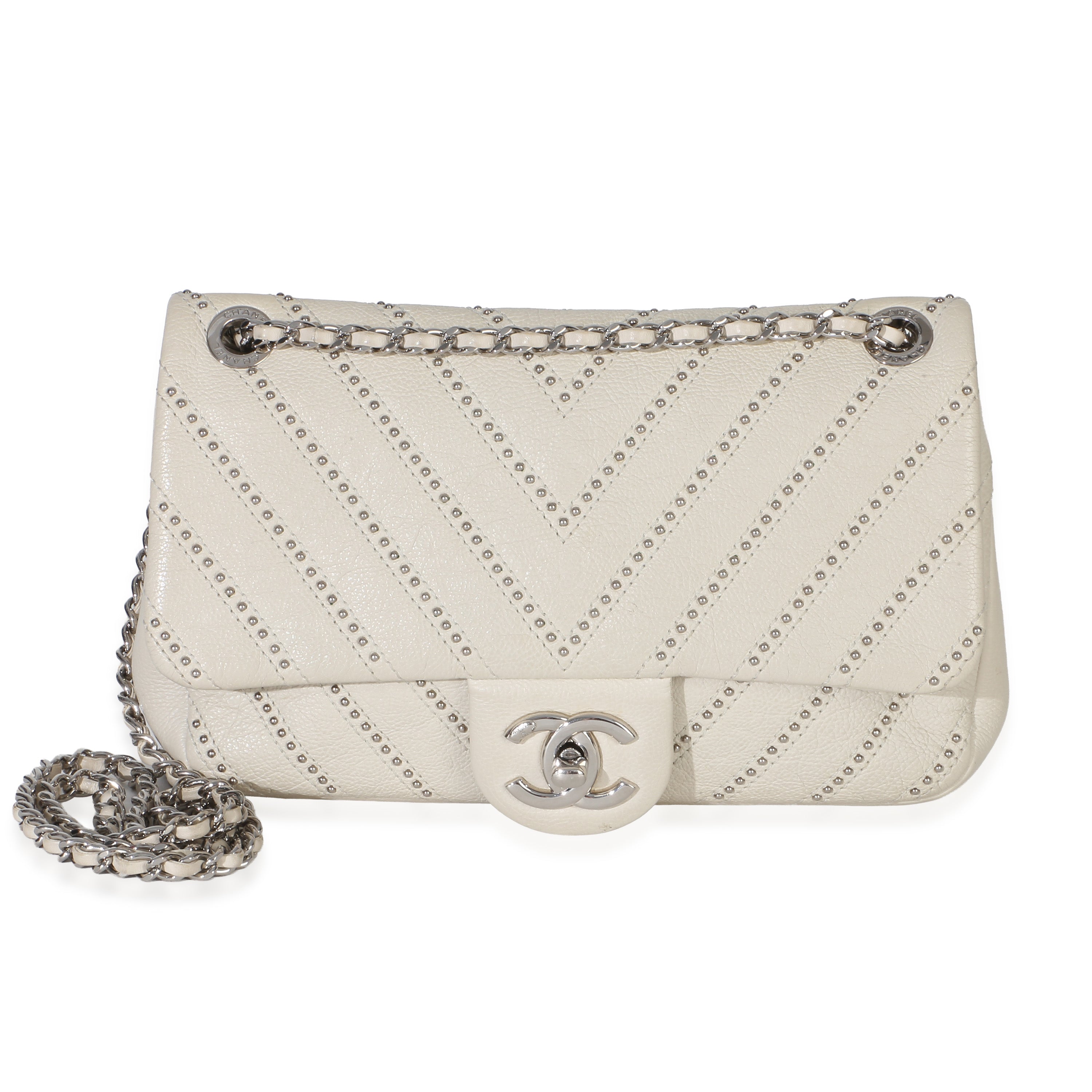 Chanel White Calfskin Chevron Small Stud Wars Flap Bag