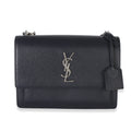 Saint Laurent Navy Grained Calfskin Medium Monogram Sunset Bag