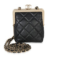 Chanel Black Quilted Lambskin CC Frame Clutch With Chain