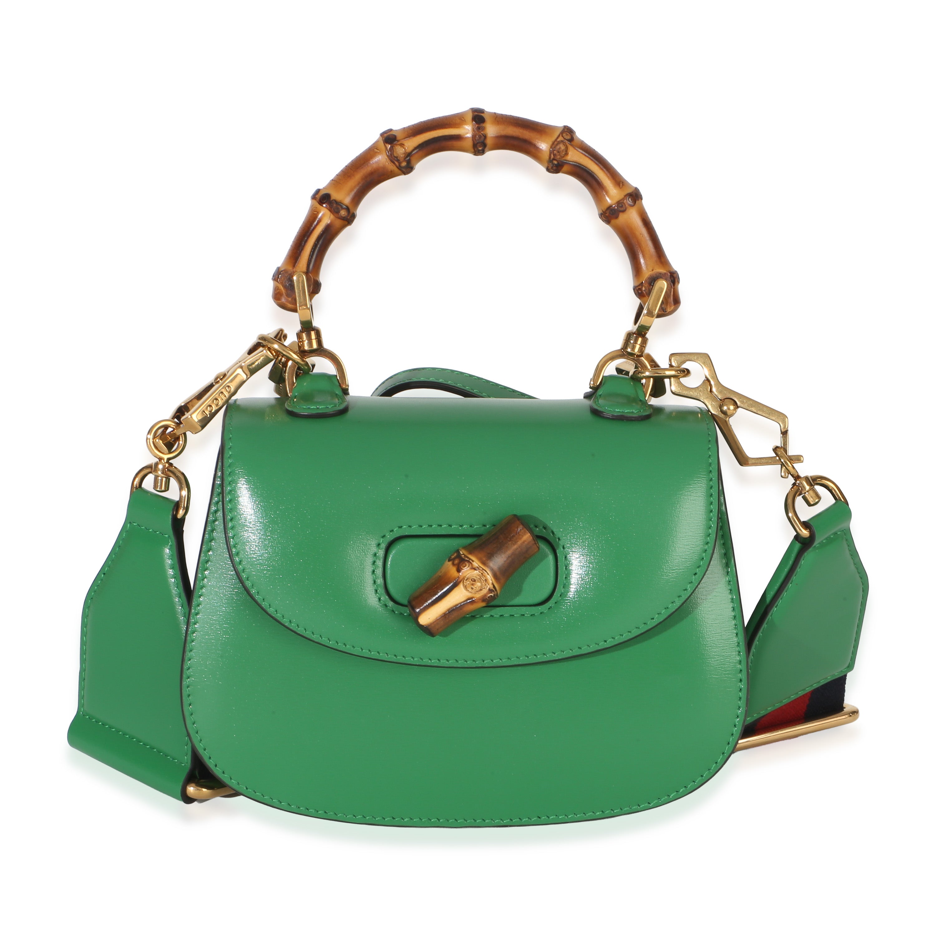 Gucci Green Boarded Dyana Lux Calfskin Web Small Bamboo 1947 Top Handle Bag