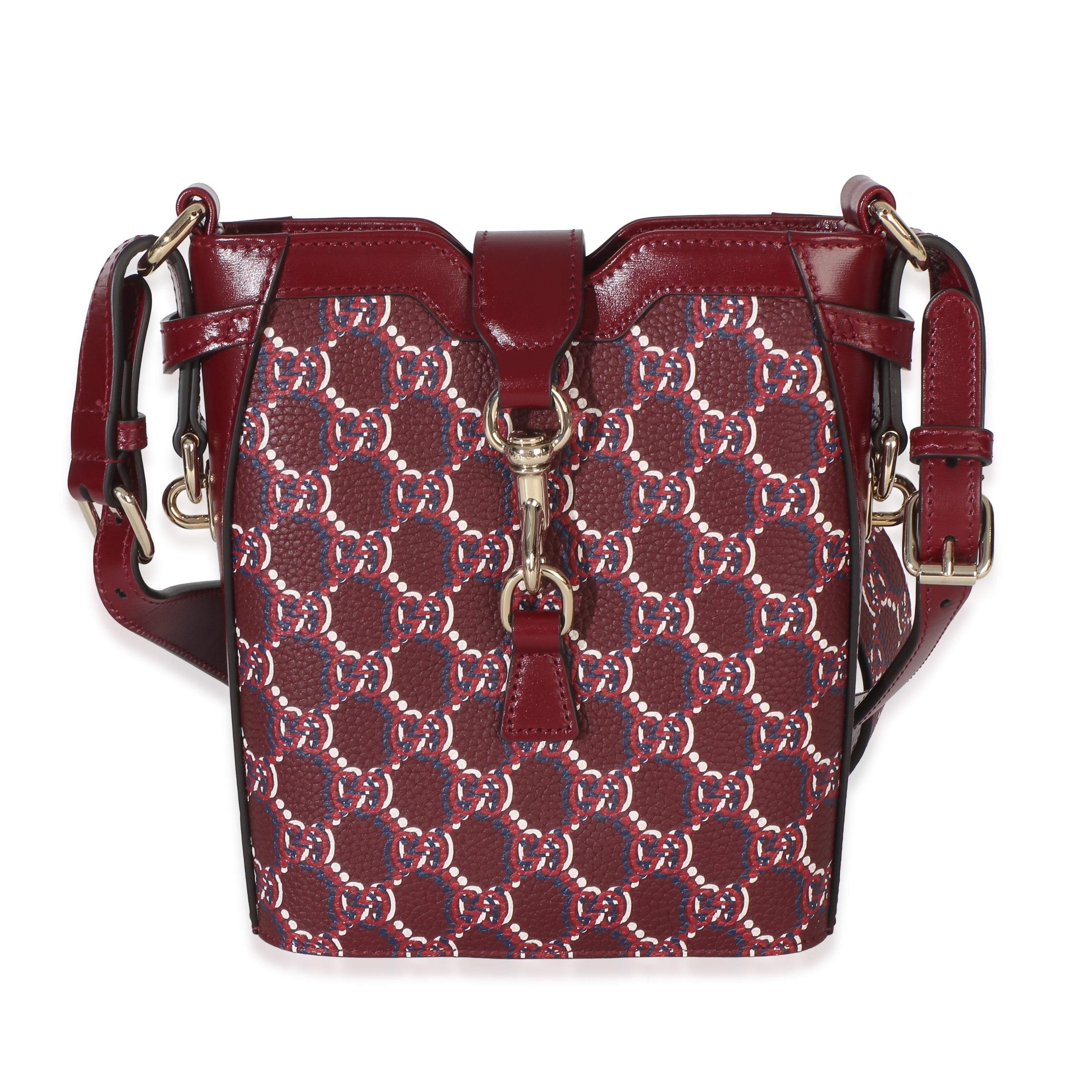 Gucci Red Multicolor GG Monogram Grained Calfskin Mini Shadow Bucket Bag