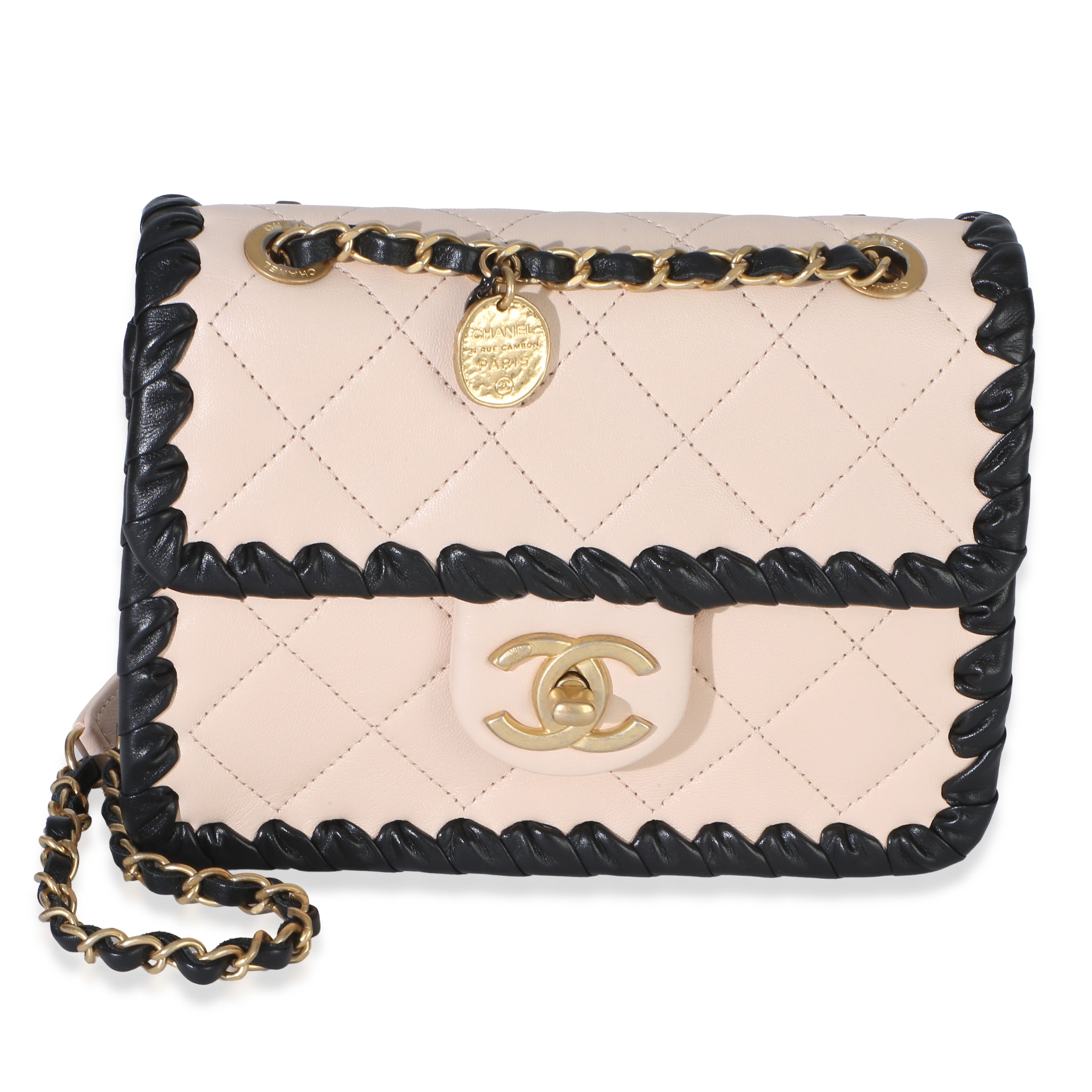 Chanel Black Beige Braided Calfskin Mini My Own Frame Flap Bag