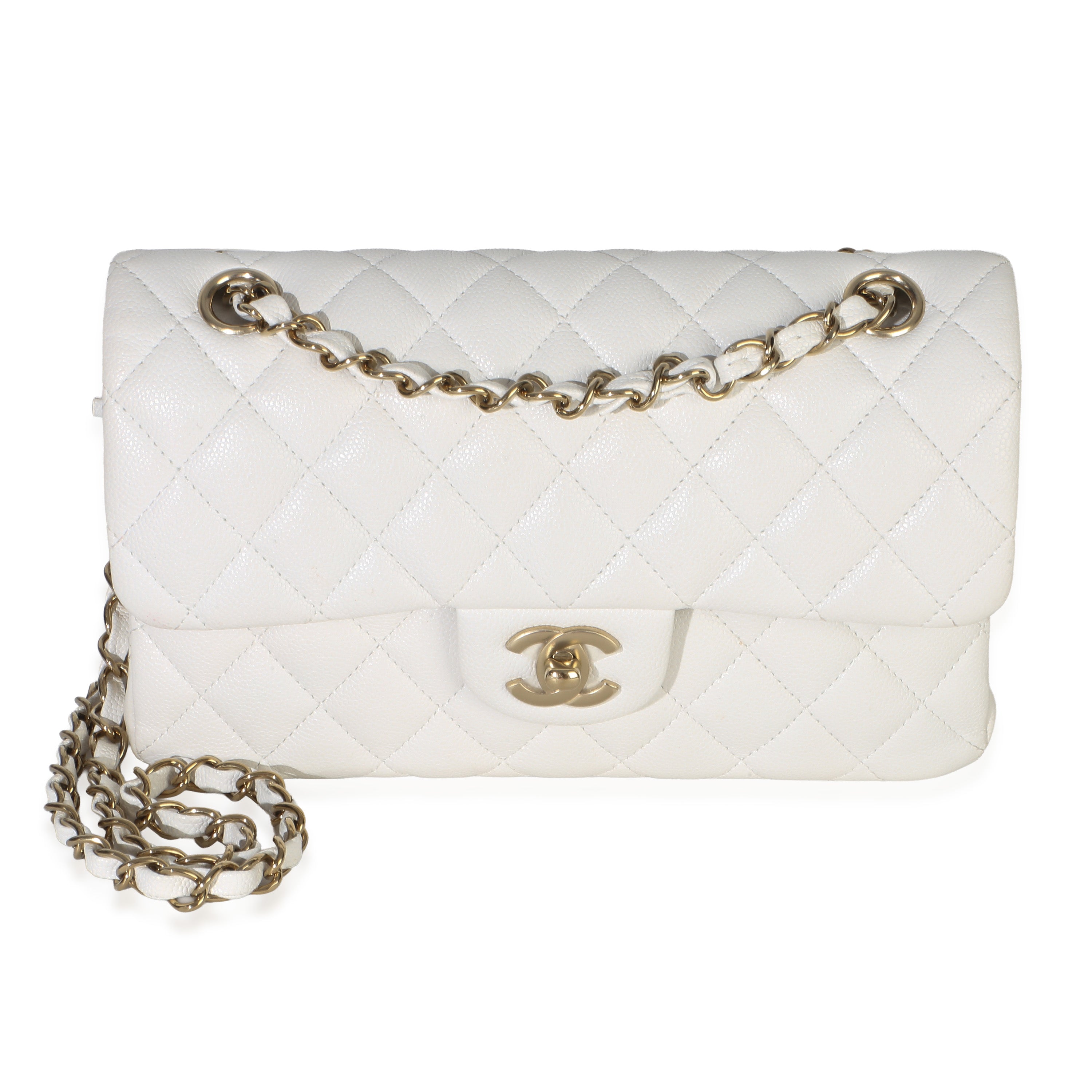 Chanel White Quilted Caviar Small Classic Double Flap Bag