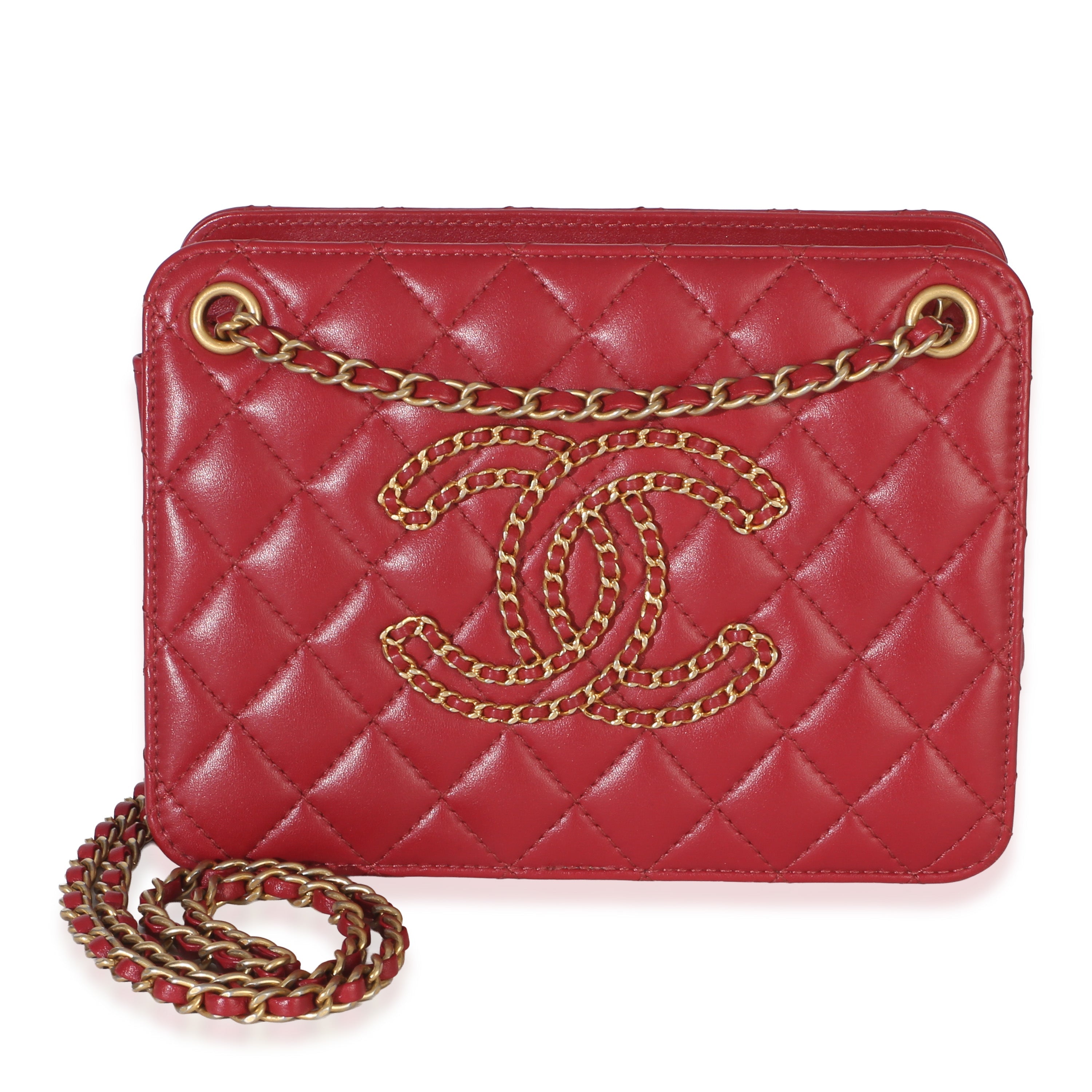 Chanel Red Quilted Calfskin Small CC Accordion Chain Shoulder Bag