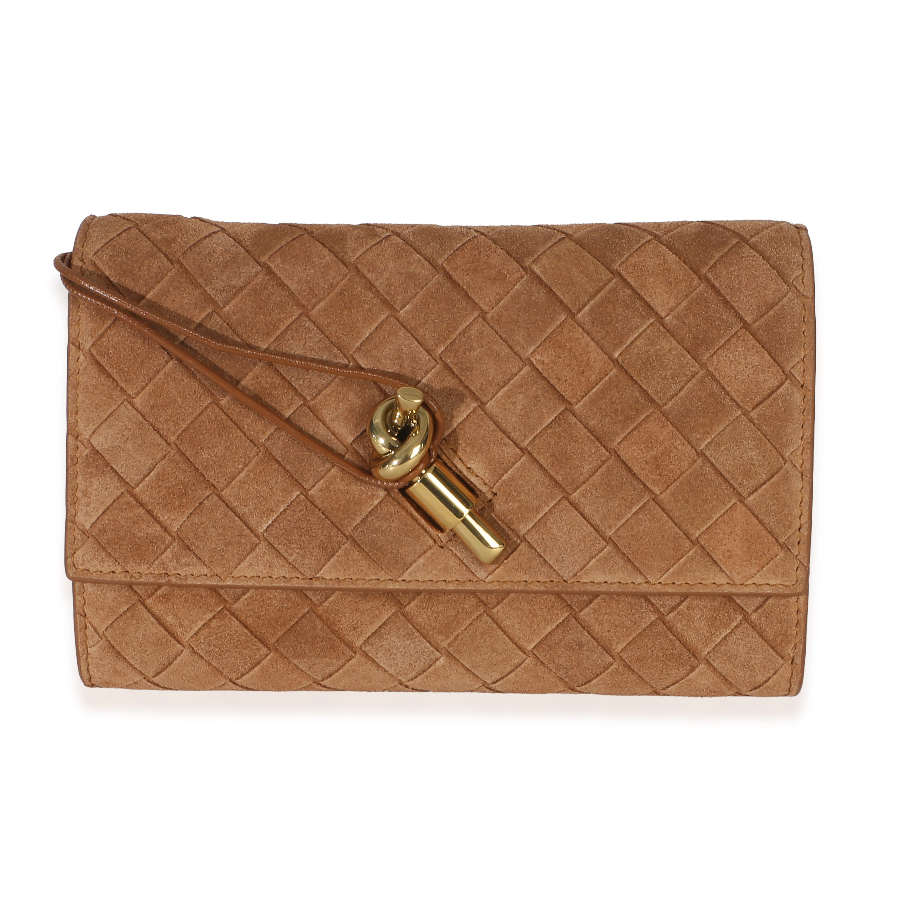 Tan Intrecciato Suede Small Andiamo Pouch