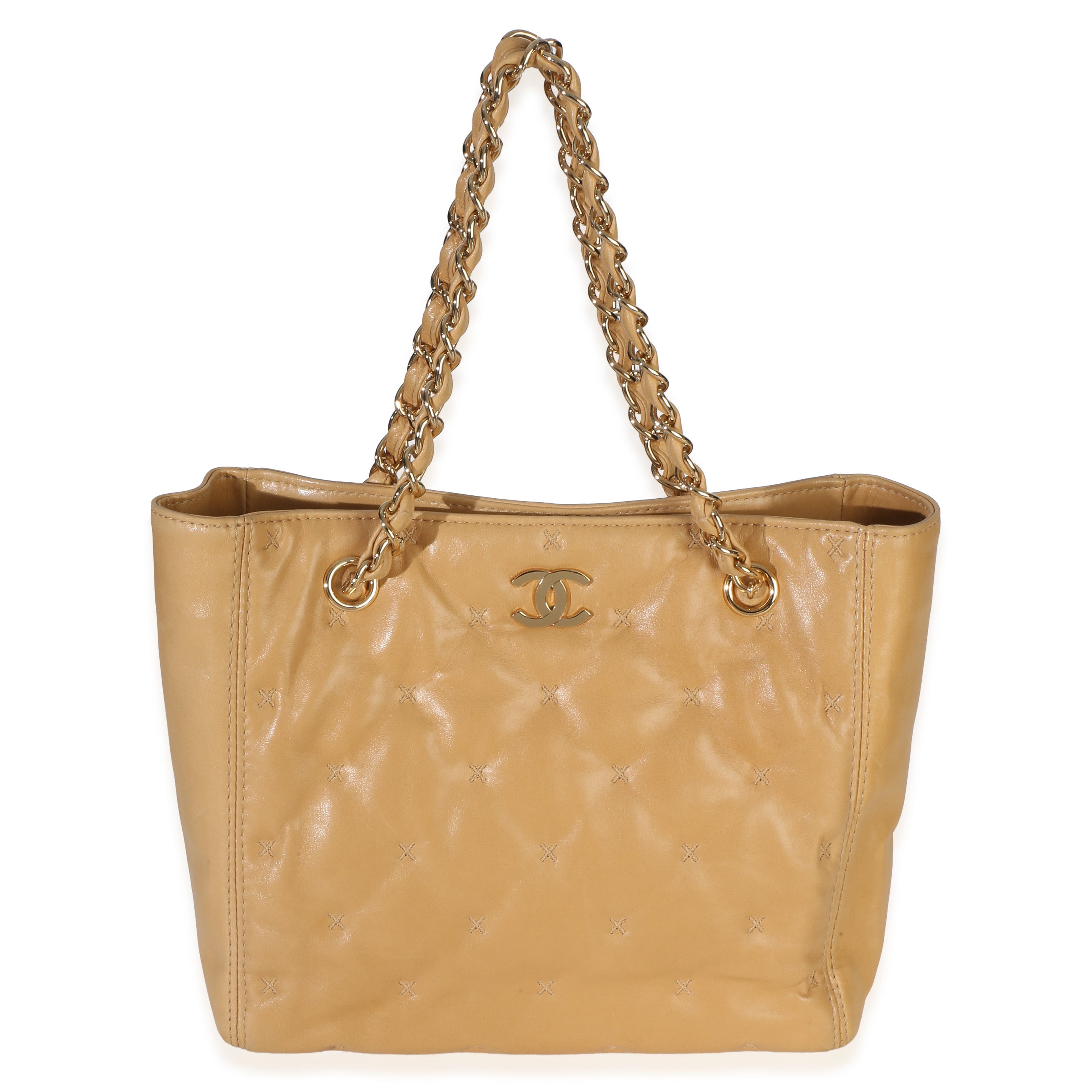 Chanel Beige Quilted Lambskin X Stitch CC Tote