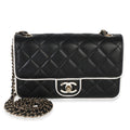 Chanel 26P Black White Quilted Lambskin Resin CC Flap Wallet On Chain