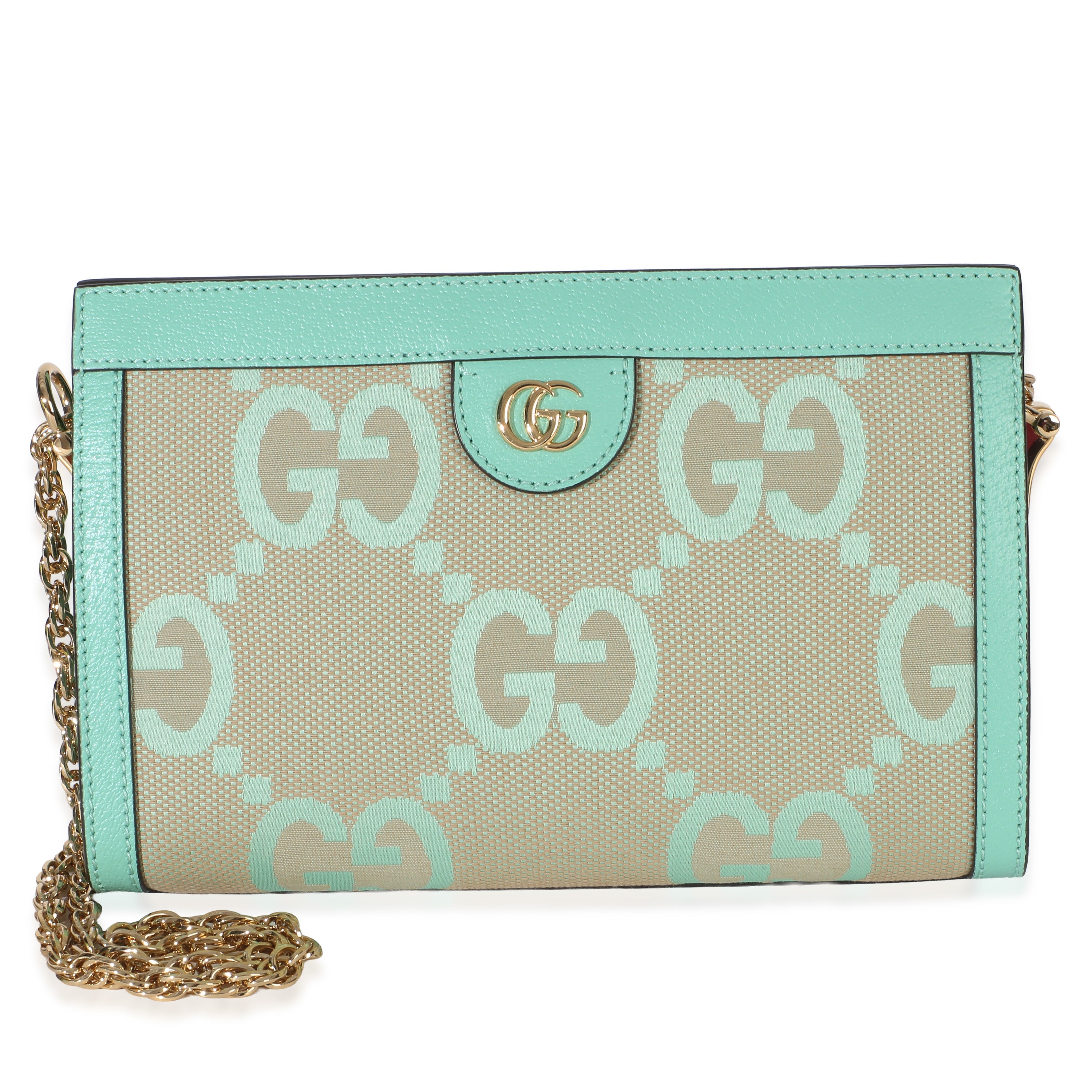 Gucci Light Green Monogram Jumbo GG Small Ophidia Chain Shoulder Bag