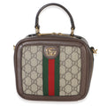 Gucci Beige Ebony GG Supreme Canvas Web Ophidia Mini Top Handle Shoulder Bag