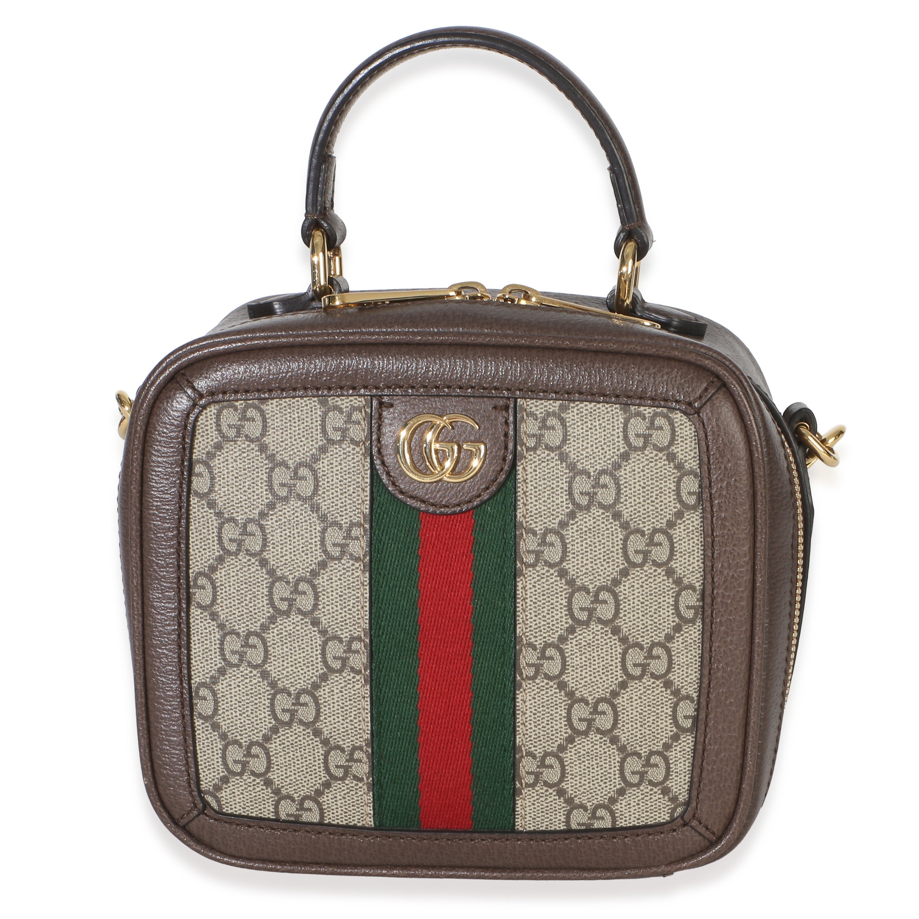 Gucci Beige Ebony GG Supreme Canvas Web Ophidia Mini Top Handle Shoulder Bag