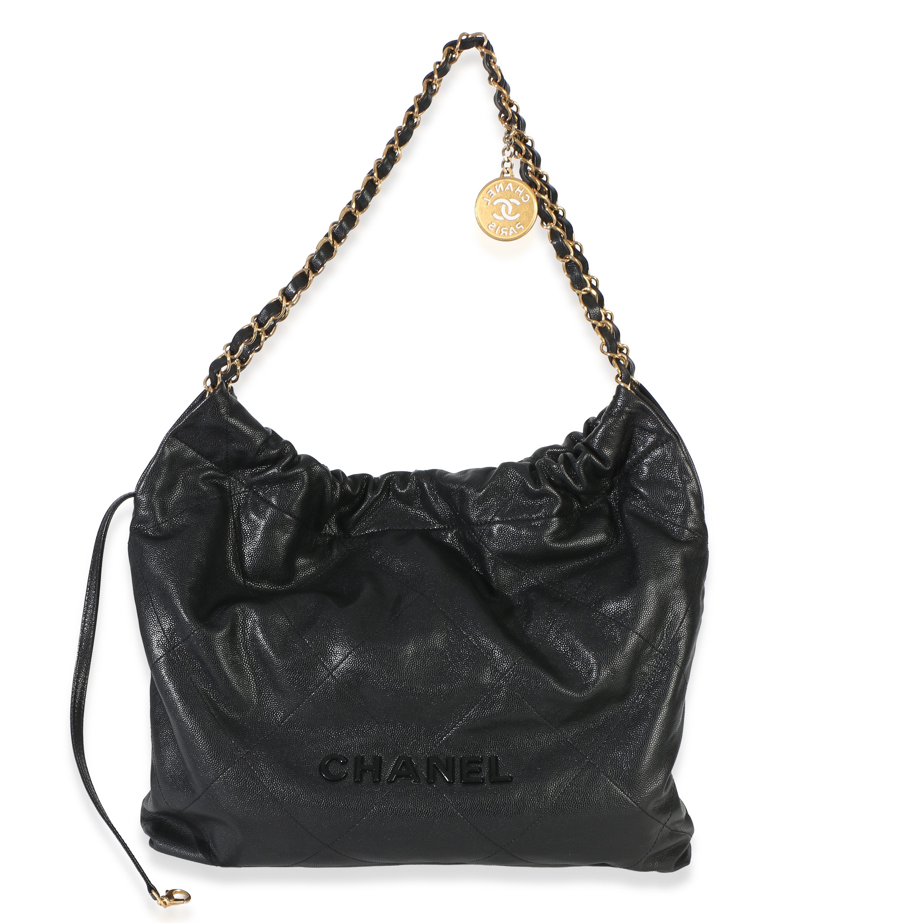 Chanel So Black Quilted Caviar Small Chanel 22 Hobo