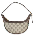 Gucci Beige Brown GG Supreme Monogram Calfskin Web Mini Ophidia Half Moon Hobo