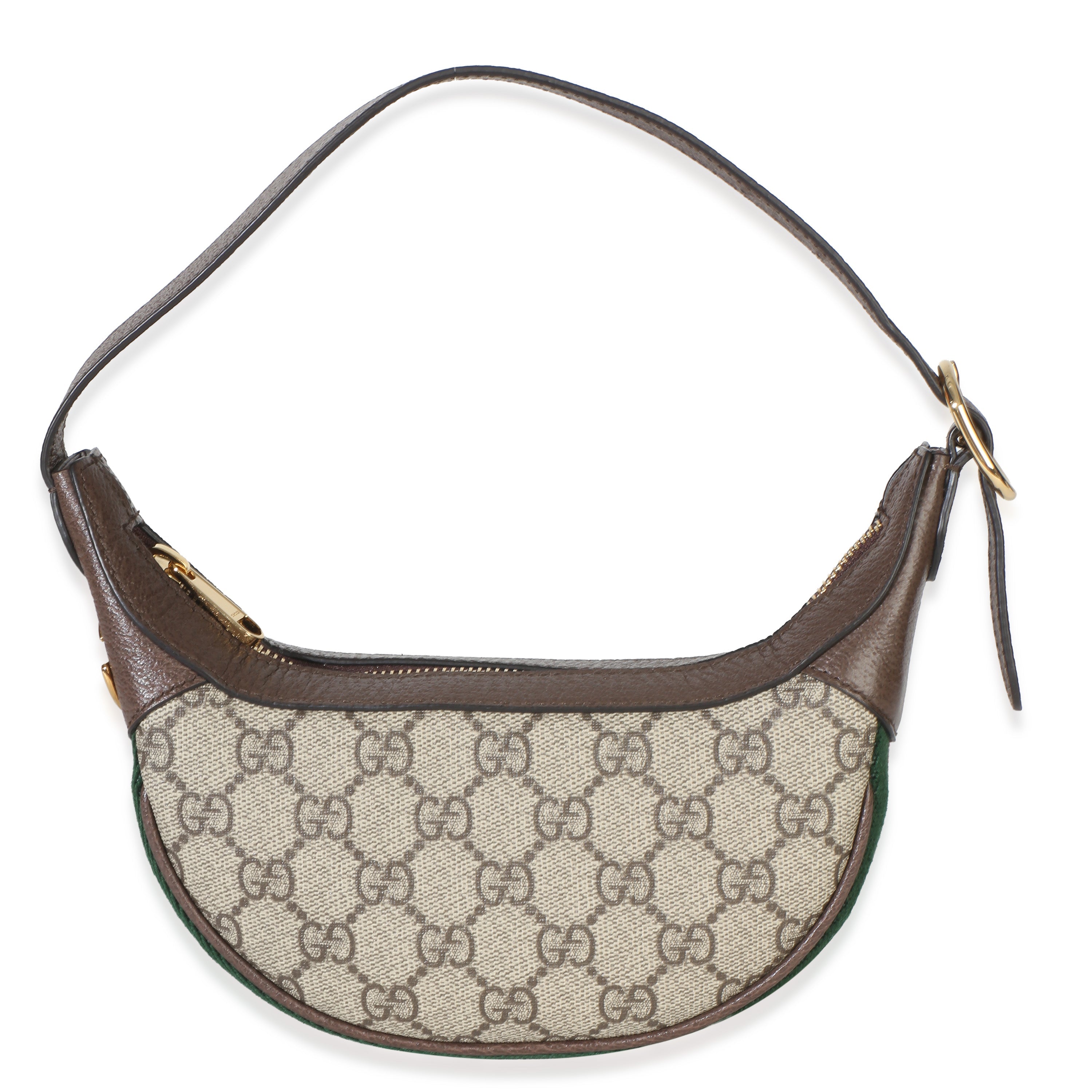 Gucci Beige Brown GG Supreme Monogram Calfskin Web Mini Ophidia Half Moon Hobo