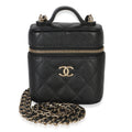 Chanel Black Quilted Caviar Small Handle With Care Vanity Case With Chain