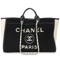 Chanel Black White Wool Calfskin Felt Large Deauville Tote