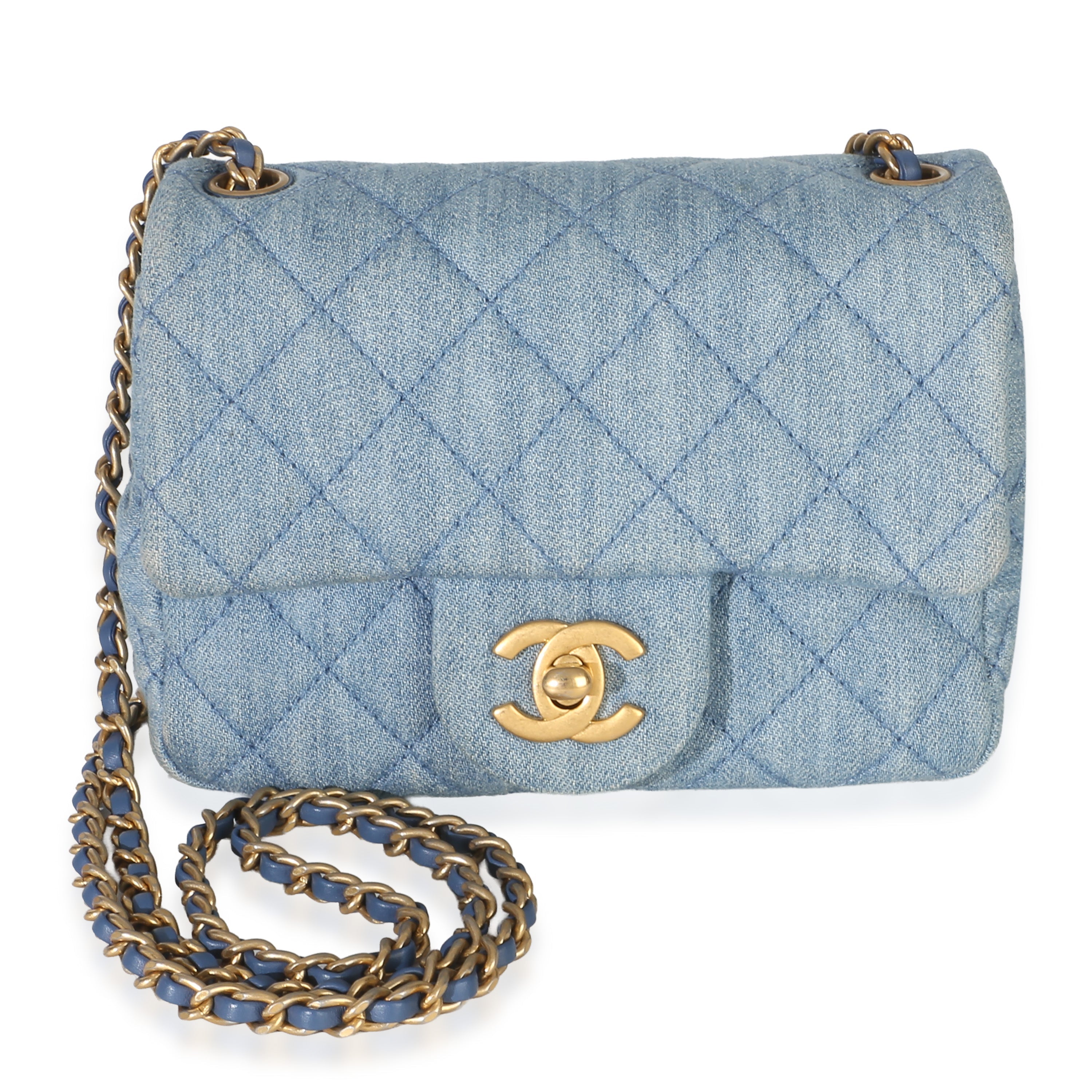 Chanel Blue Quilted Denim Mini Pearl Crush Flap Bag