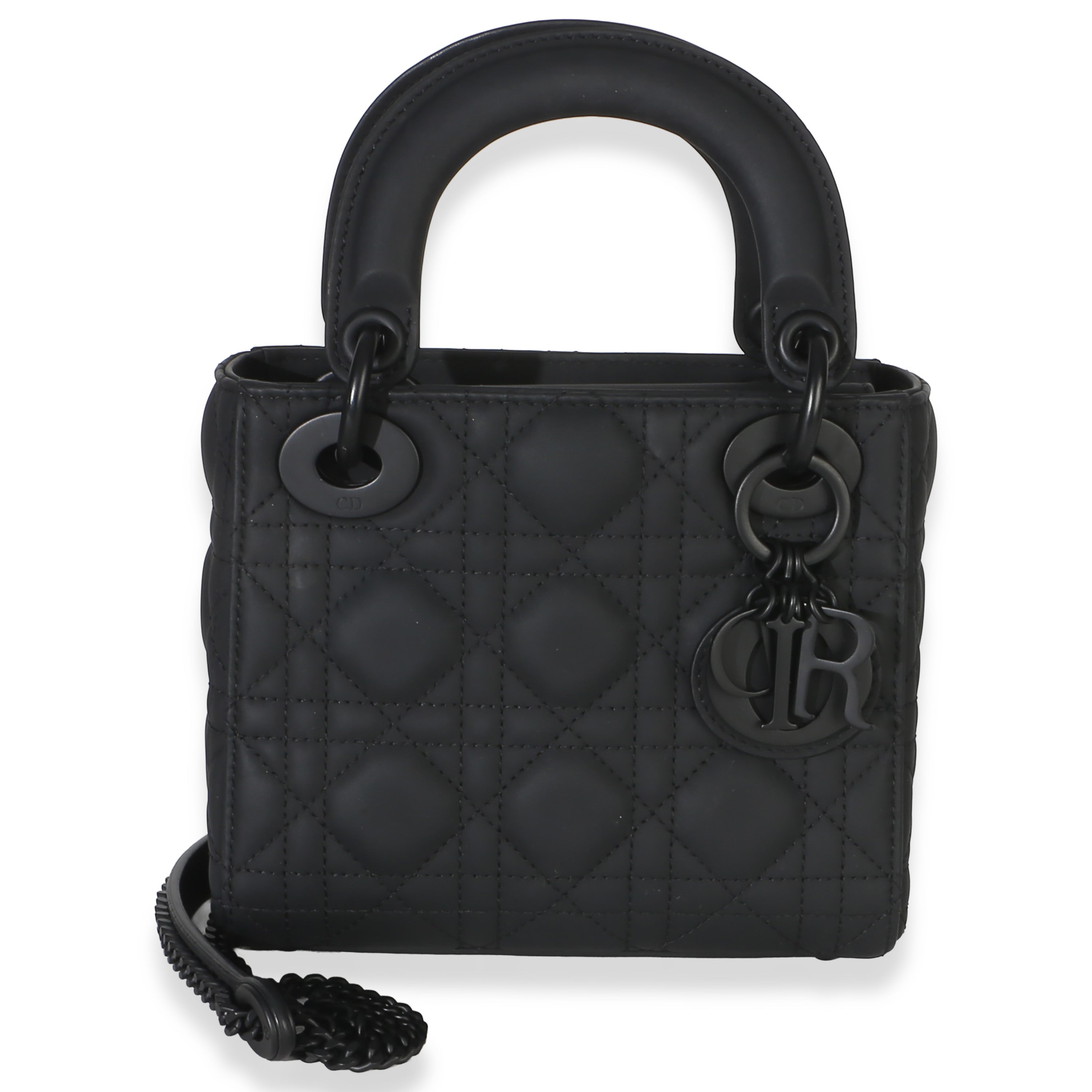 Christian Dior Black Ultra Matte Supple Cannage Calfskin Mini Lady Dior