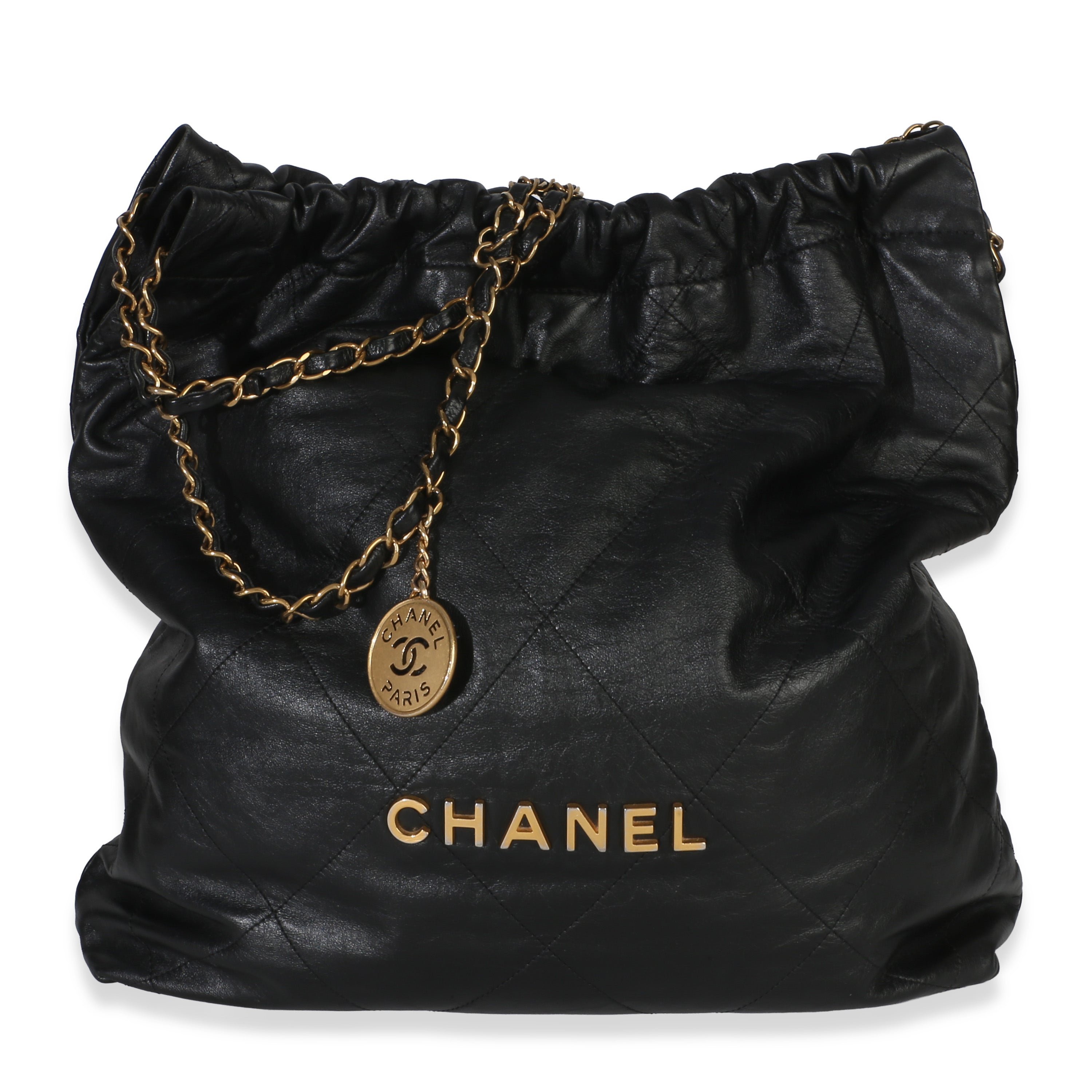 Chanel Black Quilted Crumpled Calfskin Large Chanel 22 Hobo