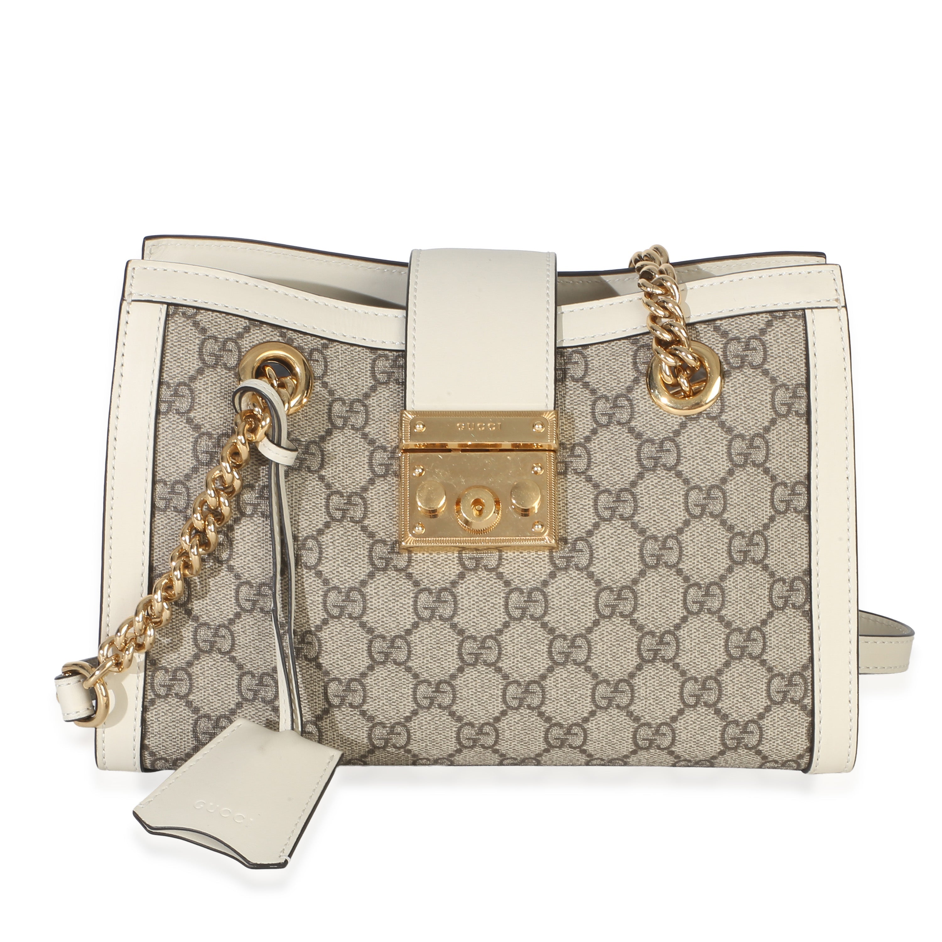 Gucci White GG Supreme Canvas Small Padlock Tote