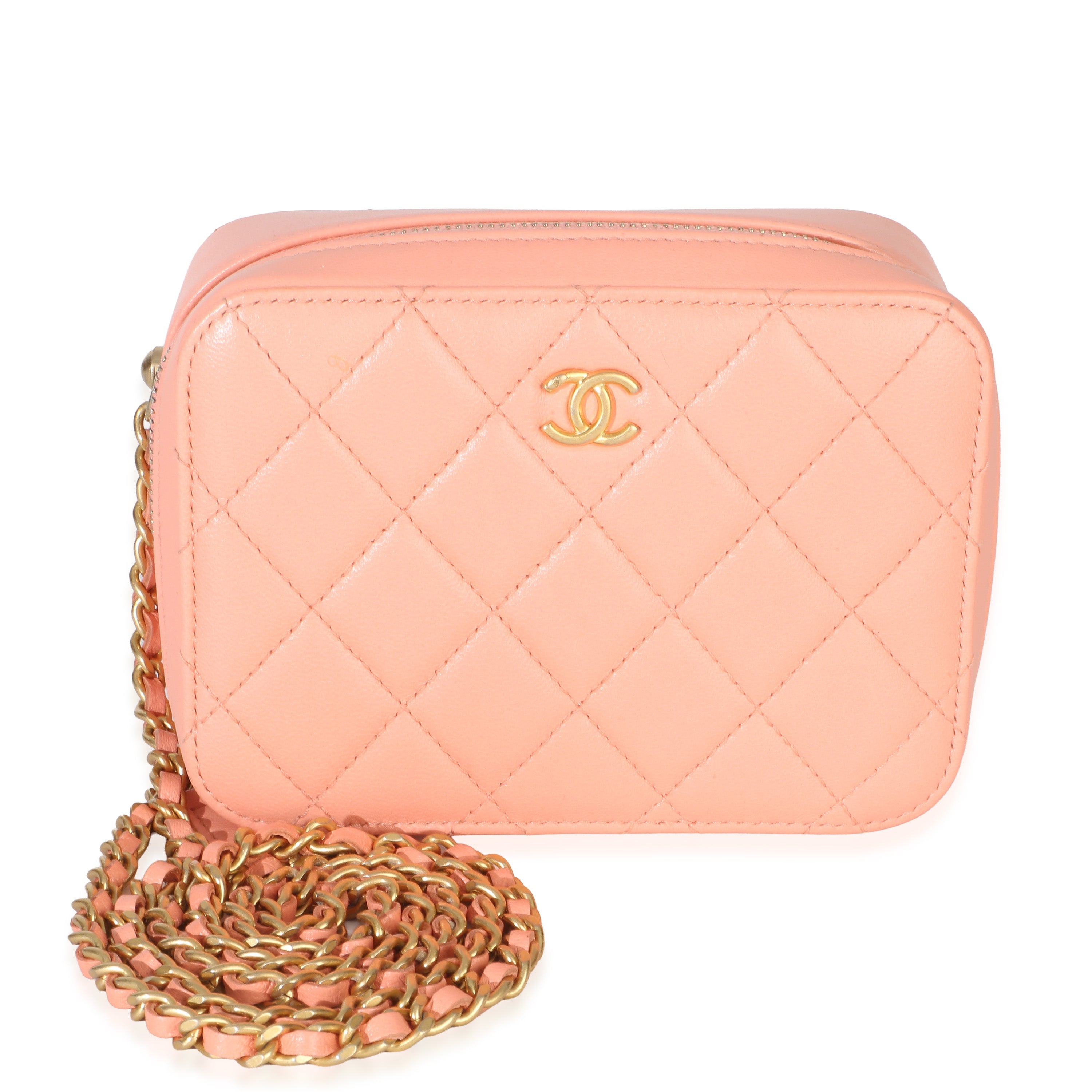 Chanel Coral Quilted Lambskin Pearl Crush Camera Vanity Case
