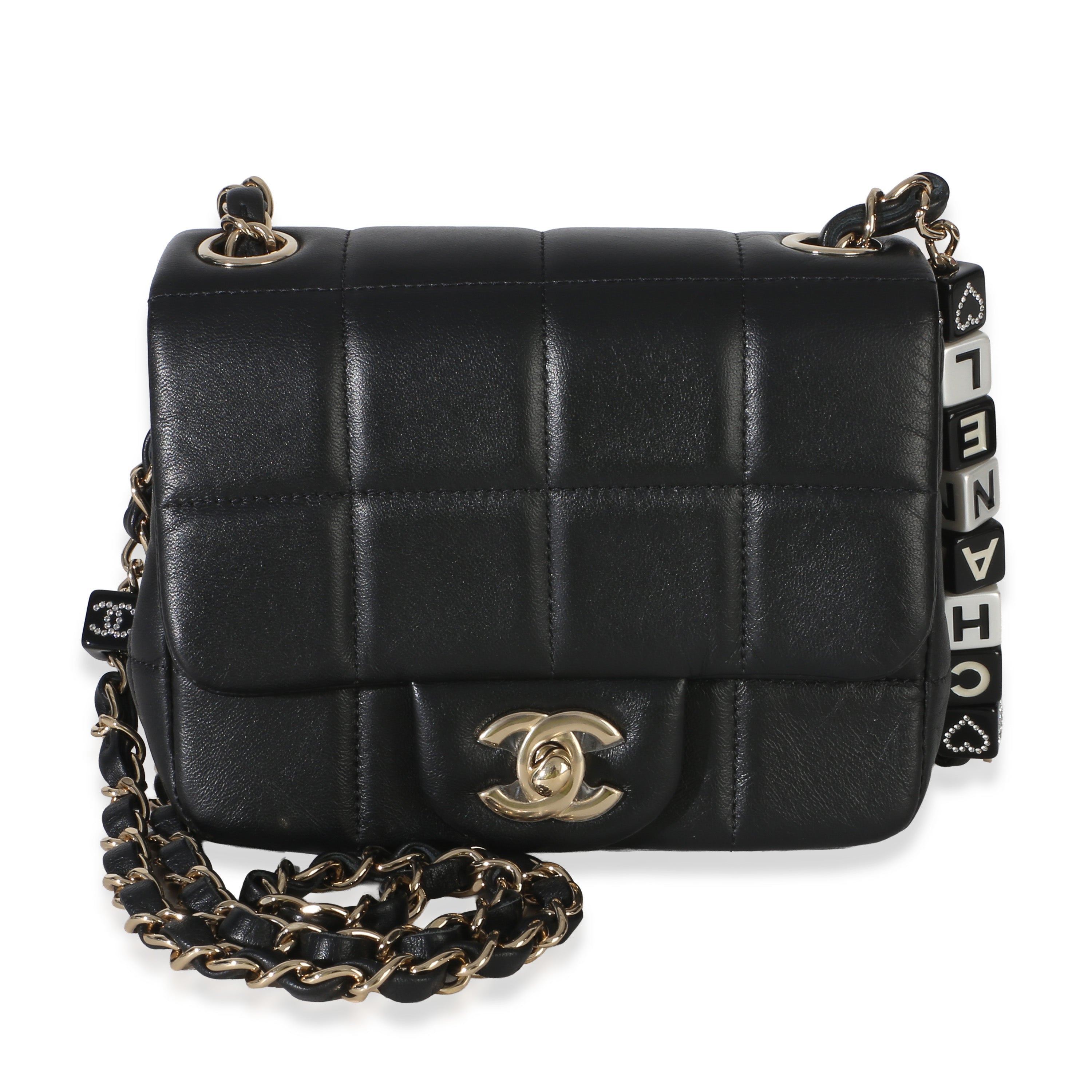 Chanel Black Quilted Lambskin Resin Crystal Square Monacoco Mini Flap Bag