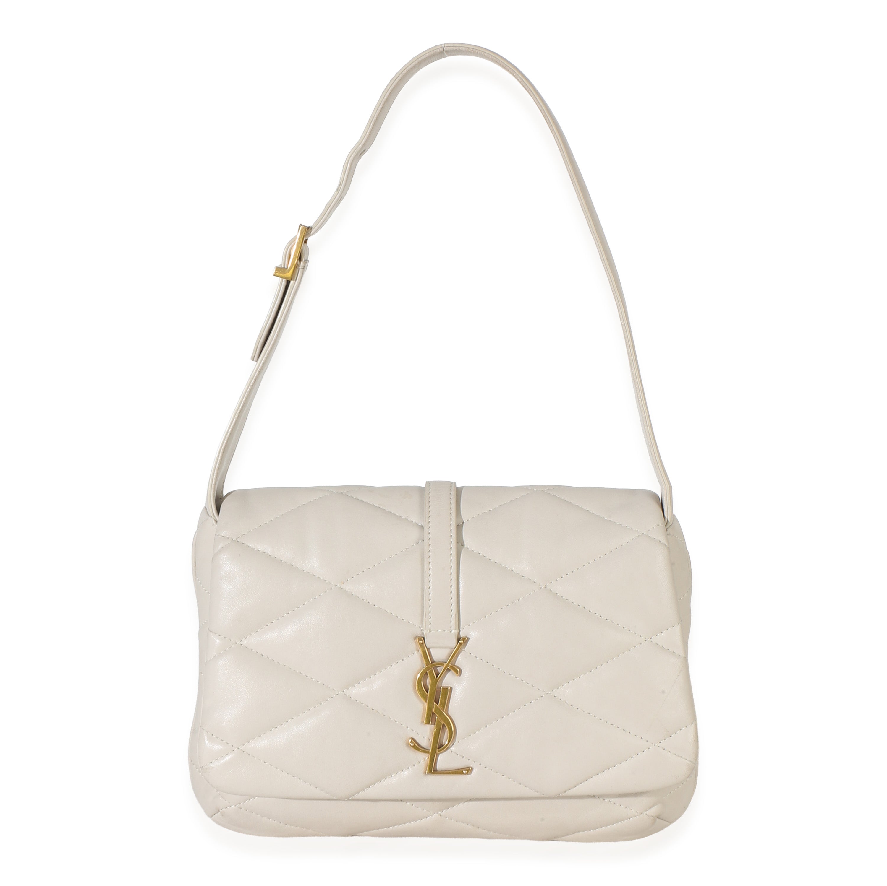 Saint Laurent Cream Diamond Quilted Lambskin Le 5 a 7 Shoulder Flap Bag