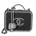 Chanel Black Quilted Caviar Striped Medium CC Filigree Vanity Case