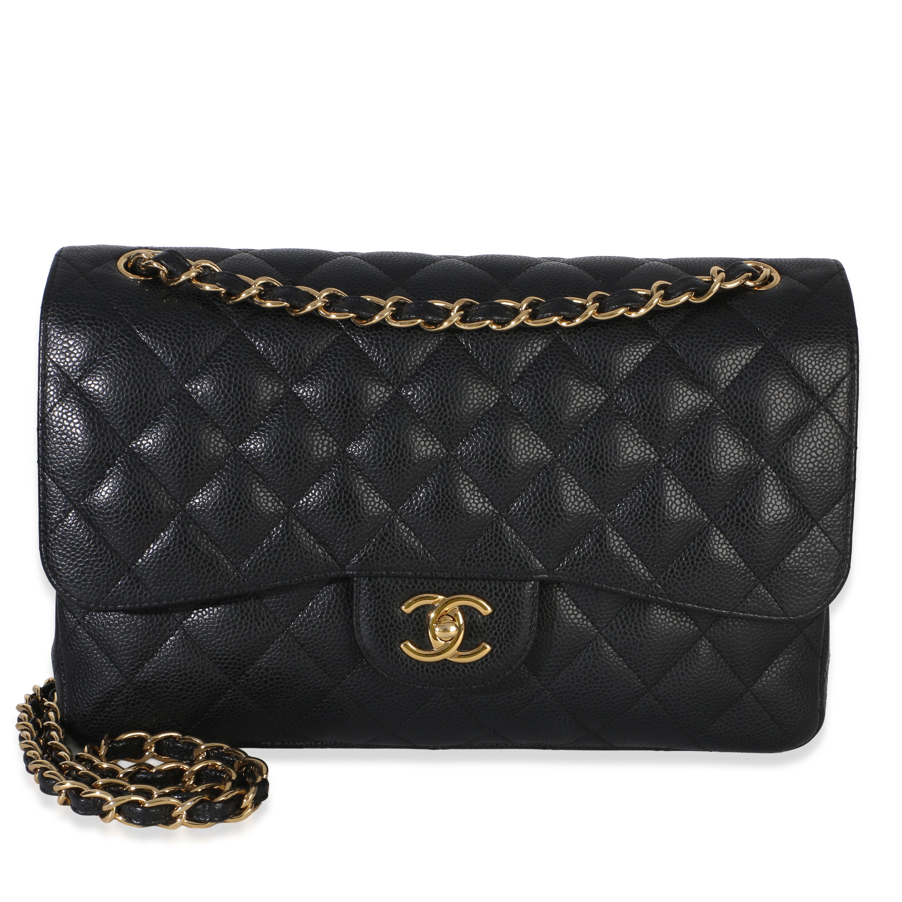 Chanel Black Quilted Caviar Jumbo Classic Double Flap Bag