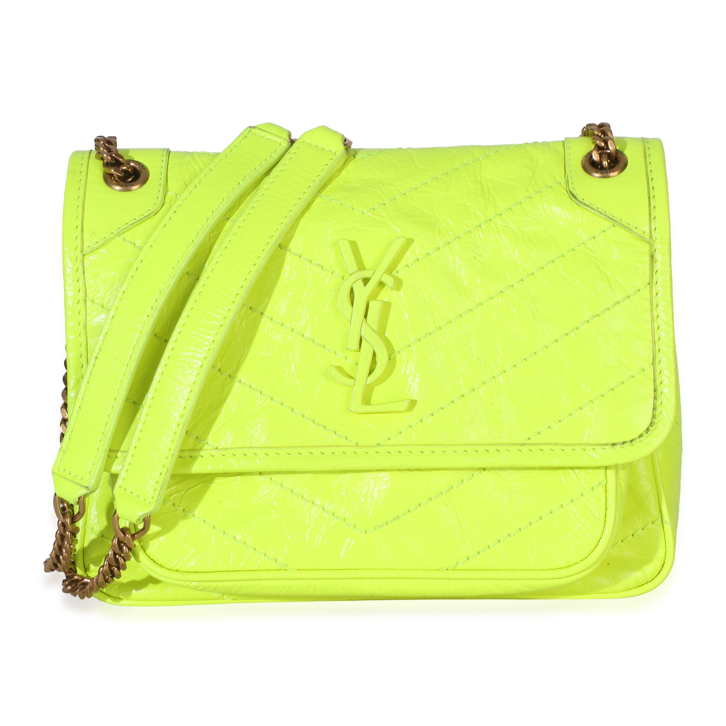 Saint Laurent Yellow Crinkled Calfskin Matelasse Baby Niki Chain Satchel