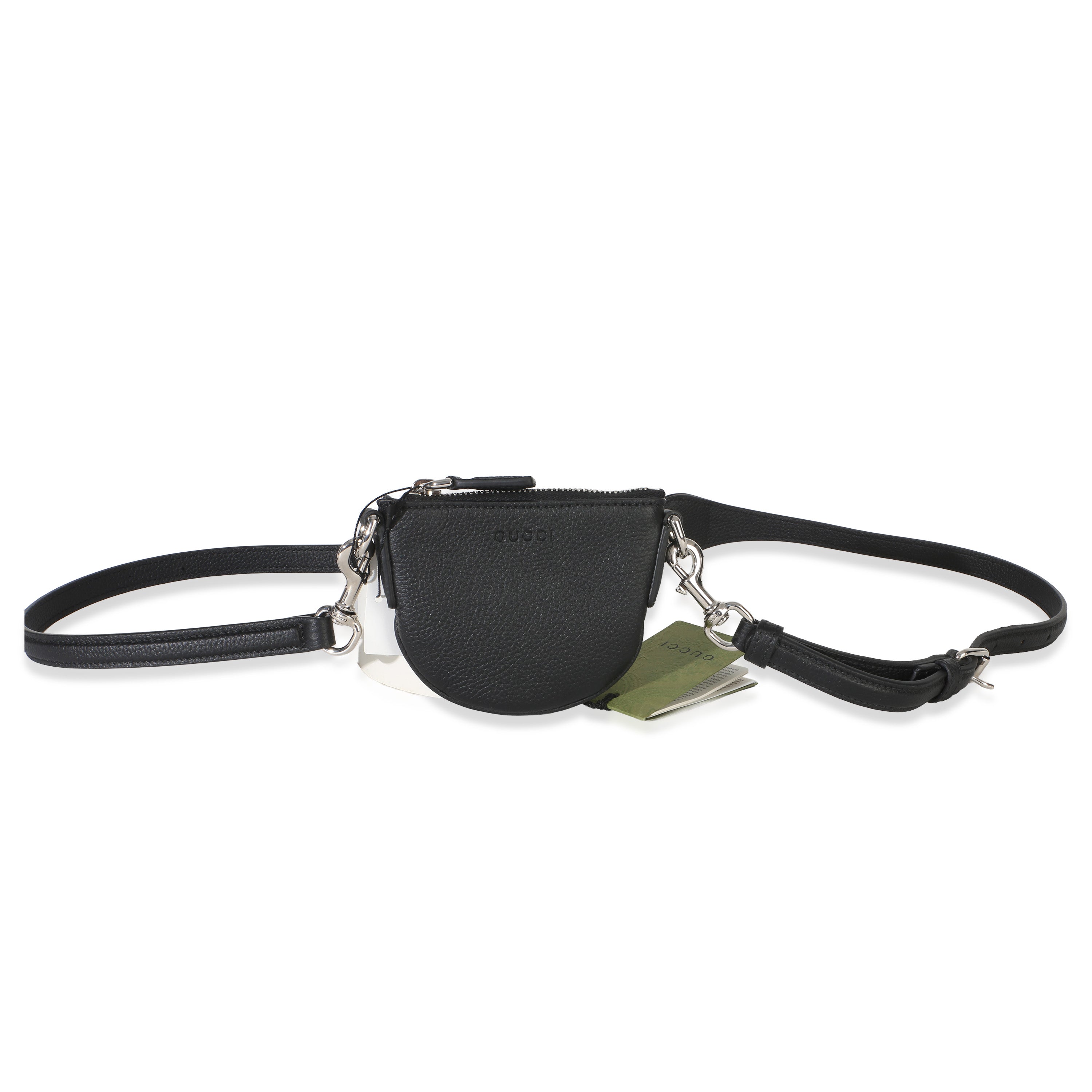 Gucci Black Pebbled Calfskin Mini B Shoulder Pouch