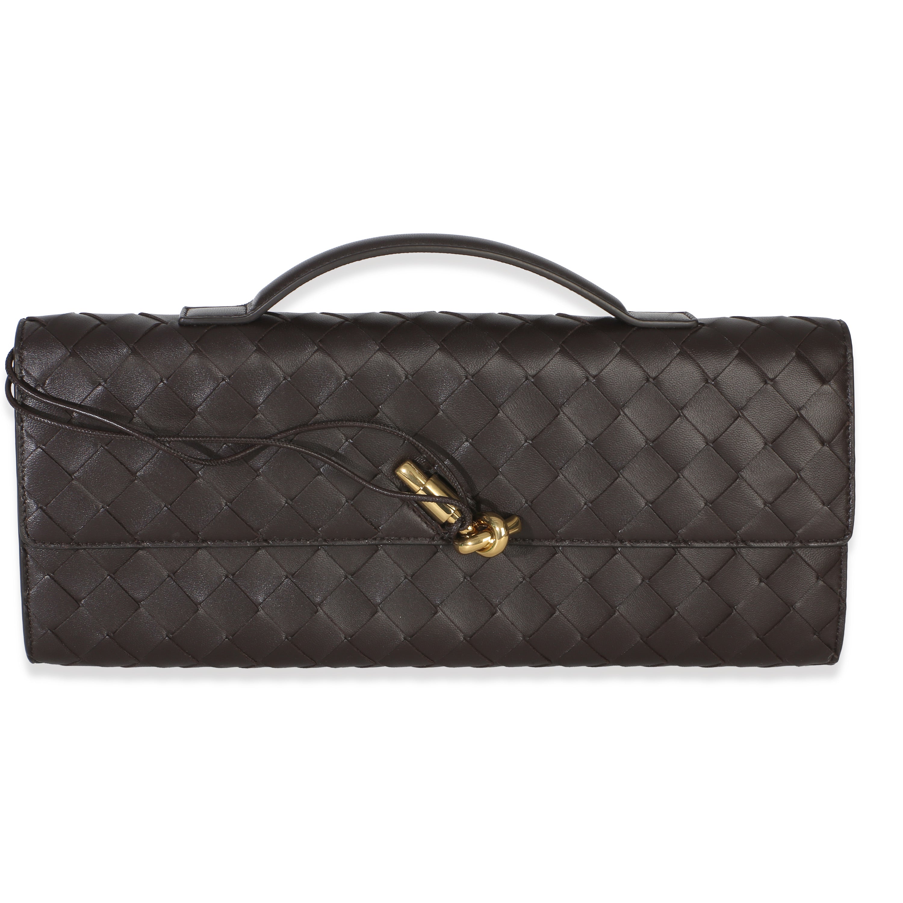 Brown Nappa Intrecciato Long Andiamo Top Handle Clutch