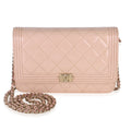 Chanel Pink Quilted Patent Boy Wallet On Chain