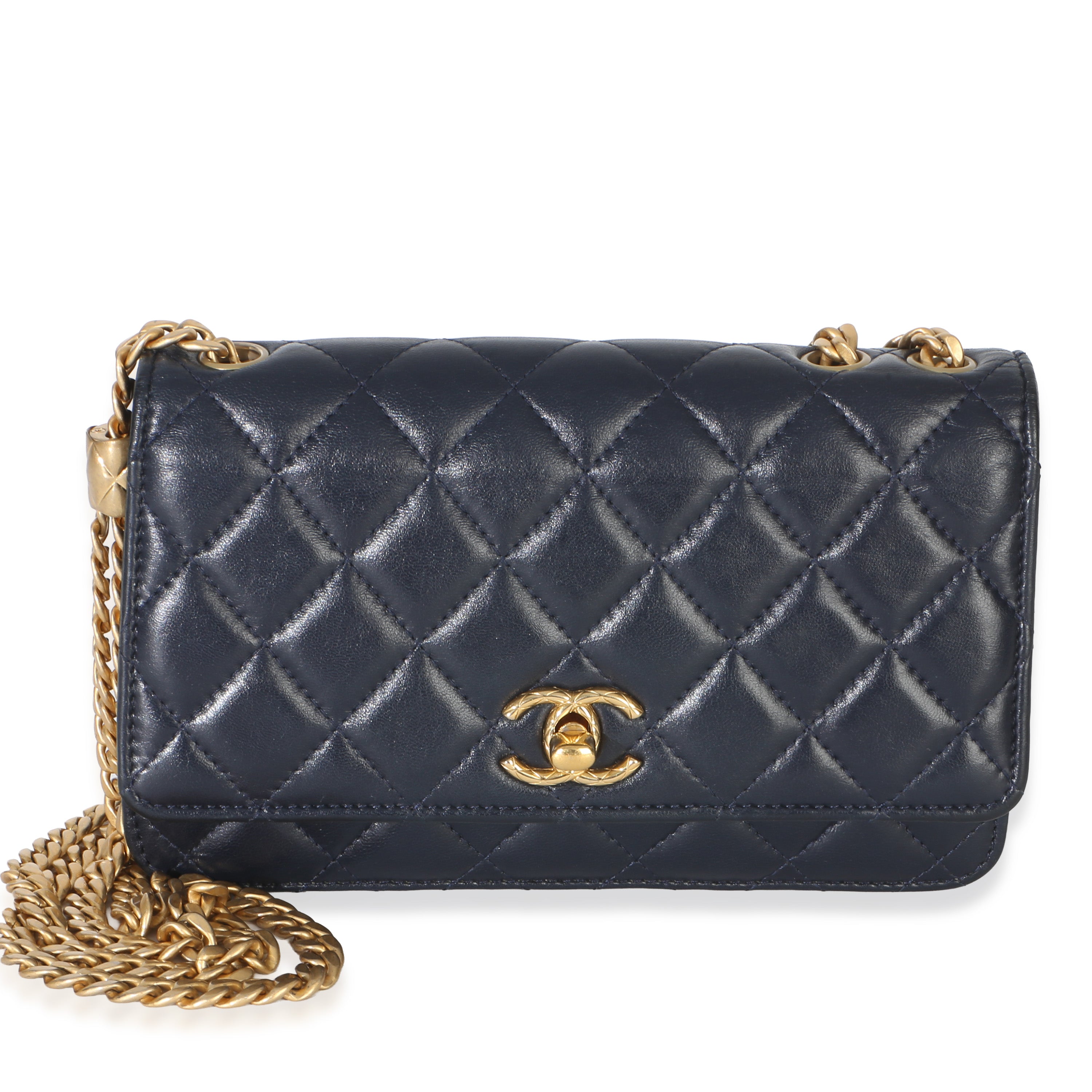 Chanel Blue Quilted Lambskin All Slide Long Wallet On Chain