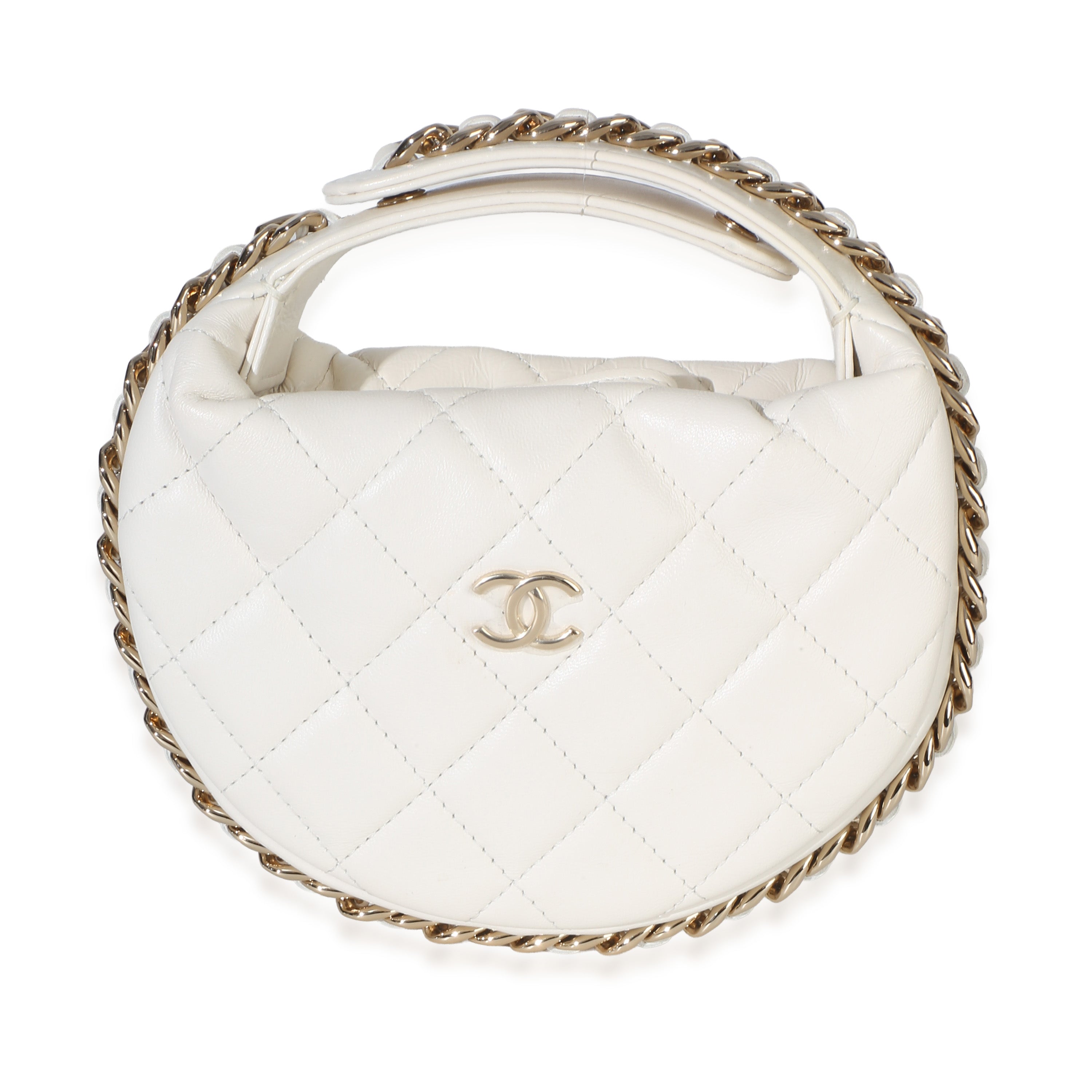 Chanel White Quilted Lambskin Chain Around Mini Pouch